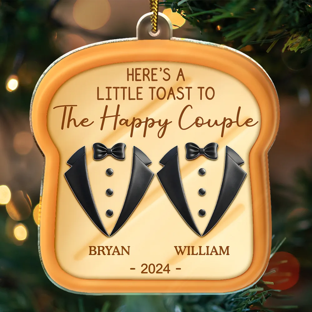 A Little Toast To The Happy Couple Newly Wedding 3D Effect - Personalized Custom Shaped Acrylic Ornament - Image 3