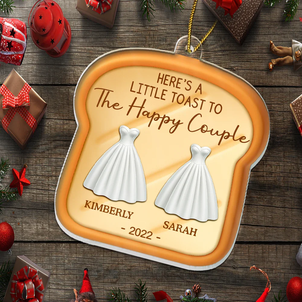 A Little Toast To The Happy Couple Newly Wedding 3D Effect - Personalized Custom Shaped Acrylic Ornament - Image 5