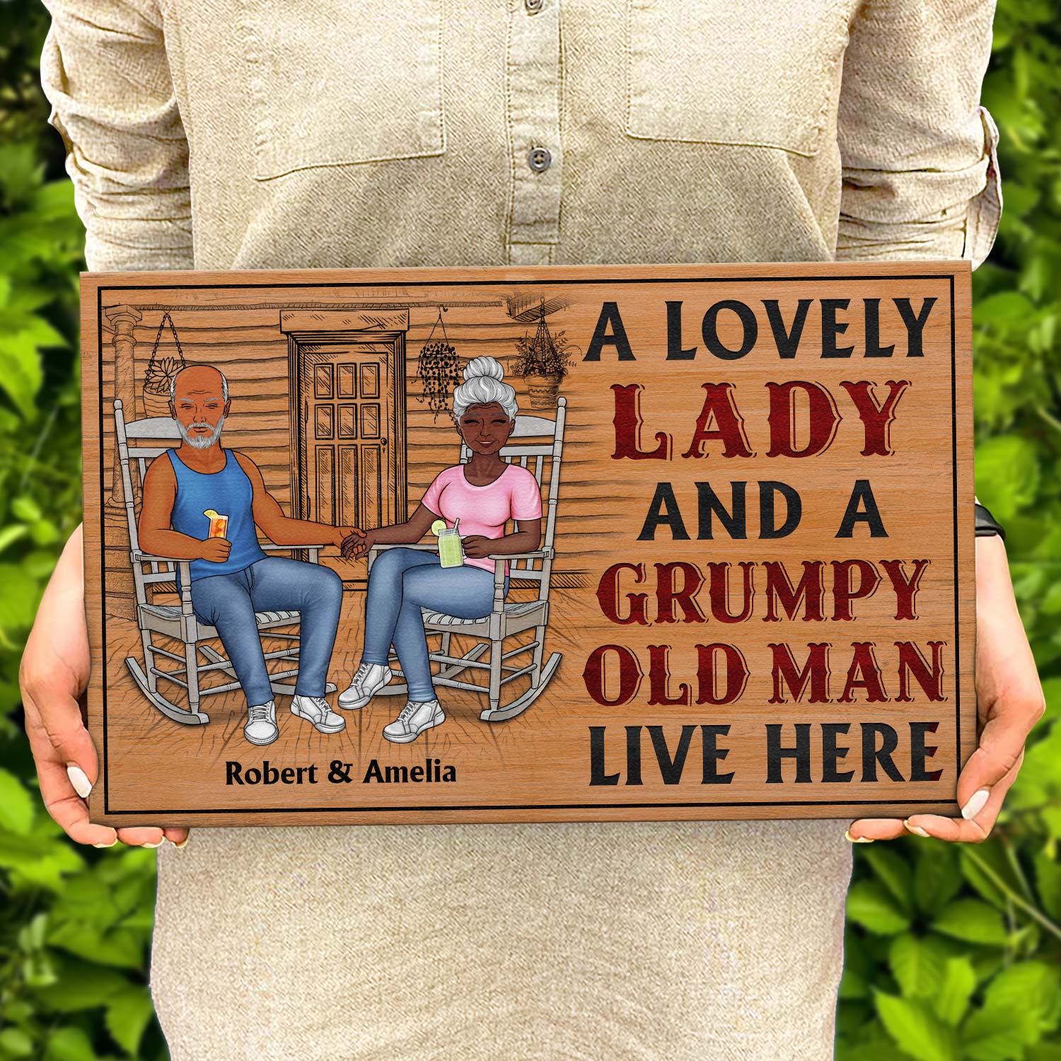 A Lovely Lady And A Grumpy Old Man Live Here - Anniversary, Birthday, Home Decor Gift For Spouse, Lover, Husband, Wife, Boyfriend, Girlfriend, Couple - Personalized Custom Wood Rectangle Sign - Image 4