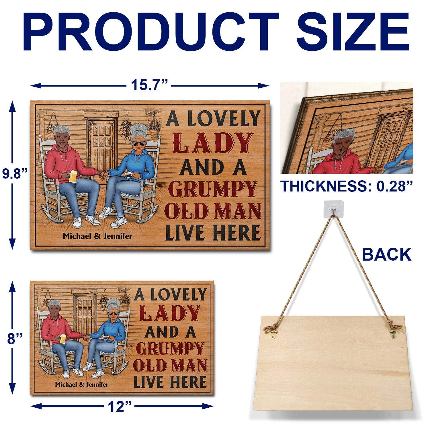 A Lovely Lady And A Grumpy Old Man Live Here - Anniversary, Birthday, Home Decor Gift For Spouse, Lover, Husband, Wife, Boyfriend, Girlfriend, Couple - Personalized Custom Wood Rectangle Sign - Image 5