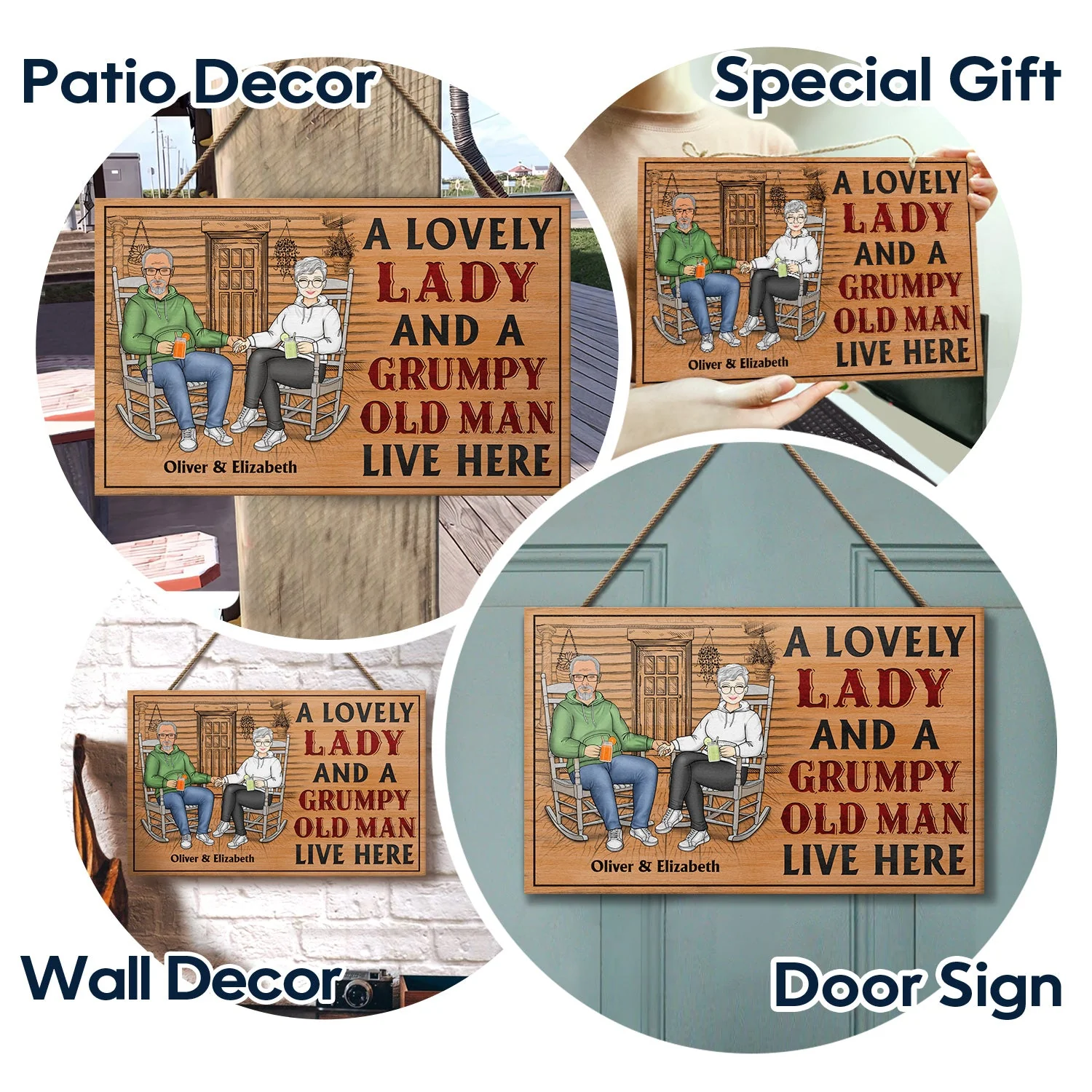 A Lovely Lady And A Grumpy Old Man Live Here - Anniversary, Birthday, Home Decor Gift For Spouse, Lover, Husband, Wife, Boyfriend, Girlfriend, Couple - Personalized Custom Wood Rectangle Sign - Image 6