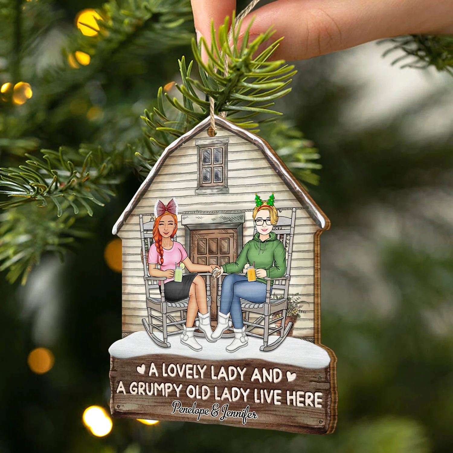 A Lovely Lady And A Grumpy Old Man Live Here - Christmas Gift For Couples - Personalized Custom Shaped Wooden Ornament - Image 2