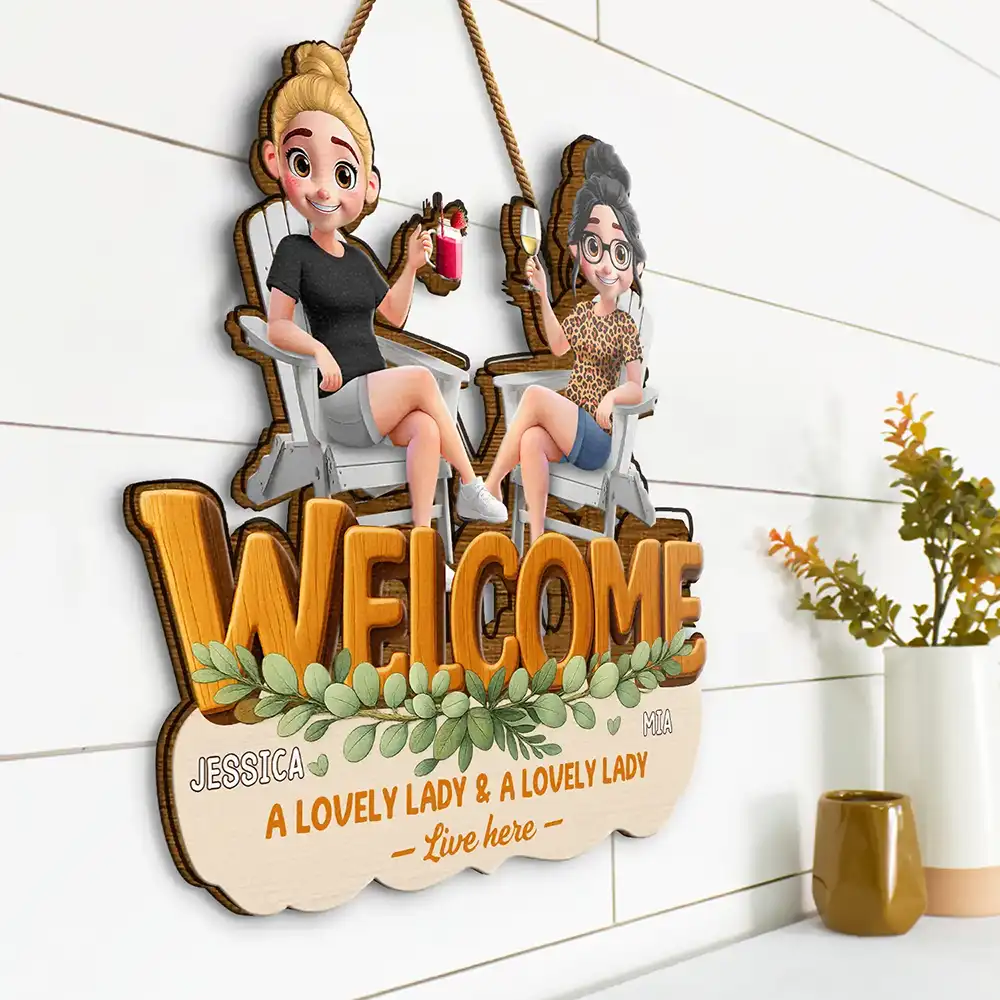 A Lovely Lady And A Grumpy Old Man Live Here - Personalized Custom Shaped Wood Sign - Image 2