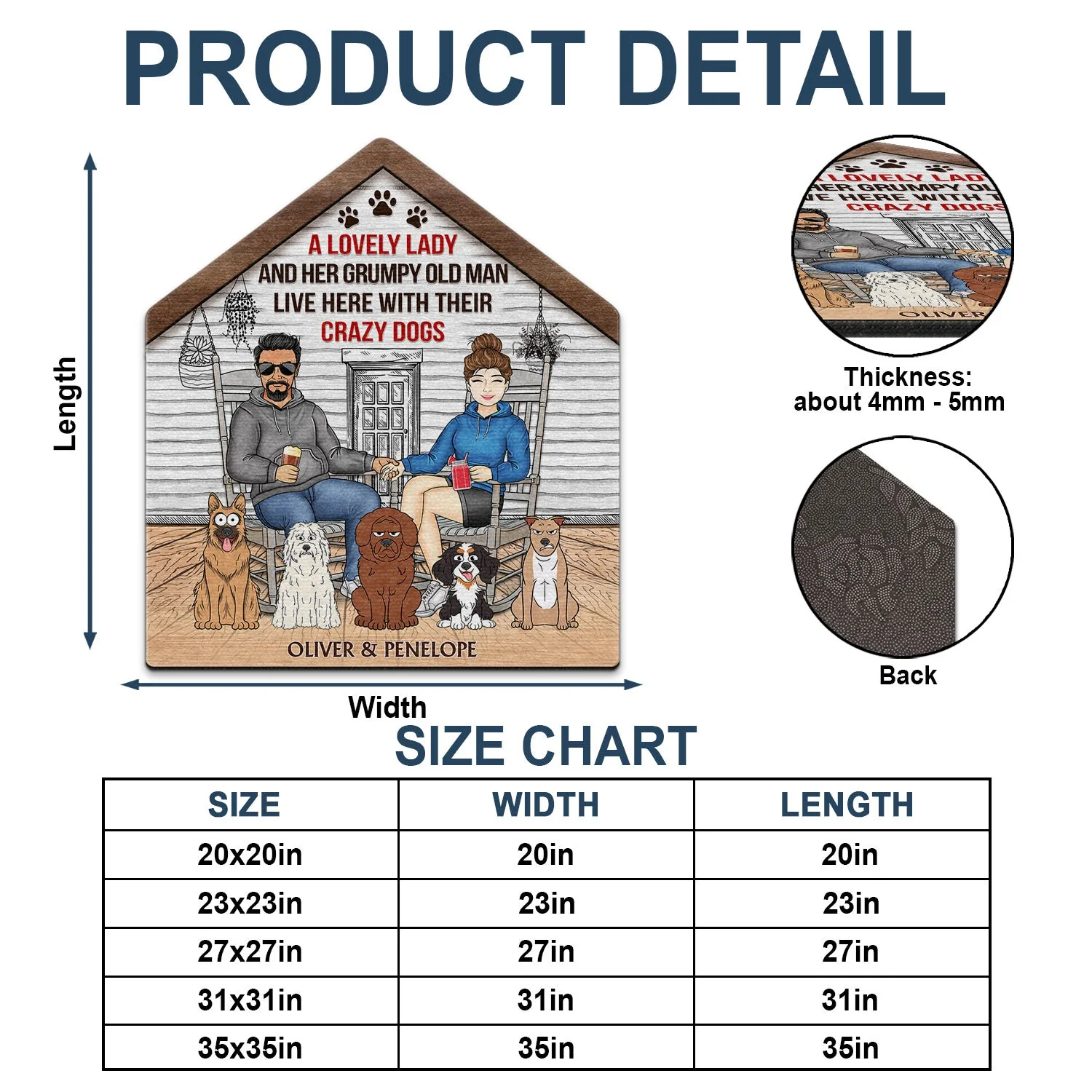 A Lovely Lady And Her Grumpy Old Man Live Here With Their Crazy Dogs - Gift For Couples, Pet Lovers And Family - Personalized Custom Shaped Doormat - Image 4
