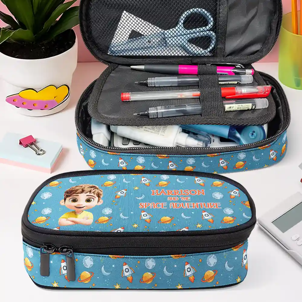 A Magical Adventure With Dinosaurs Mermaids Space Vehicles Unicorns - Personalized Pencil Case - Image 4