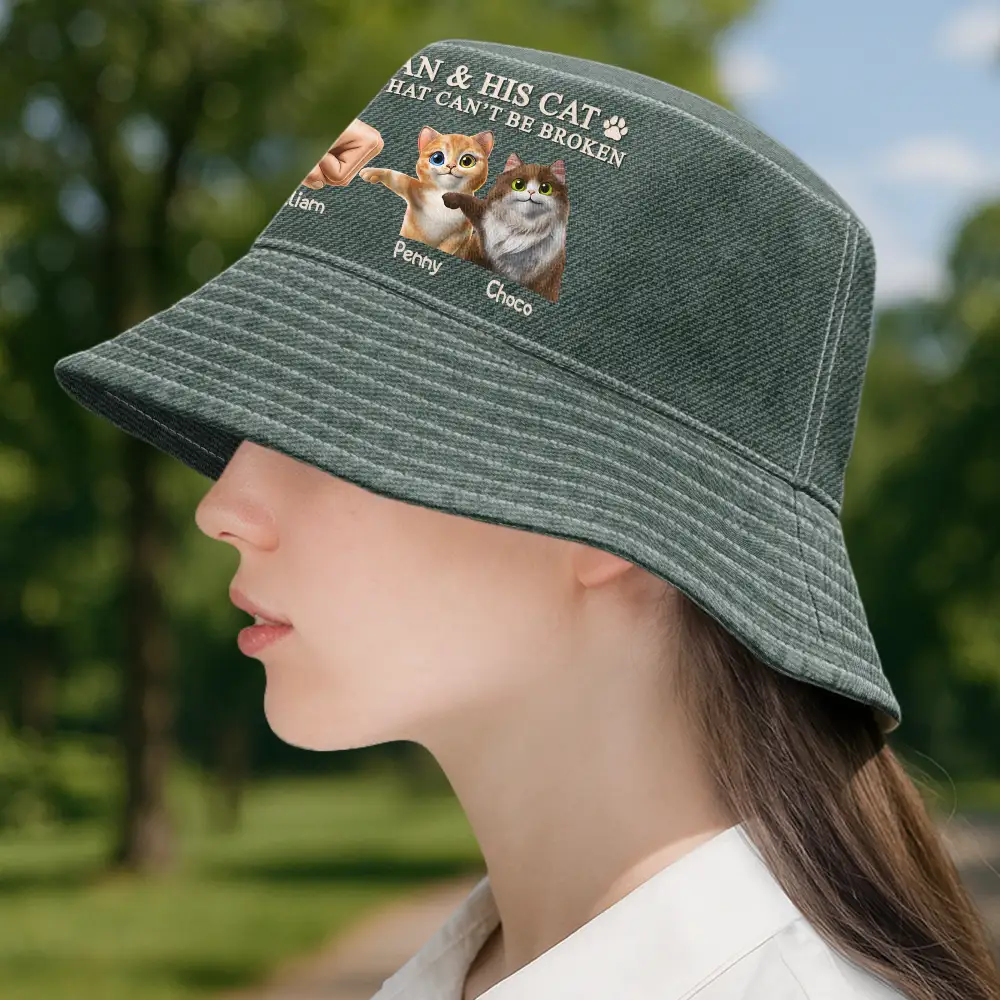 A Man And His Cat - Personalized Bucket Hat - Image 3