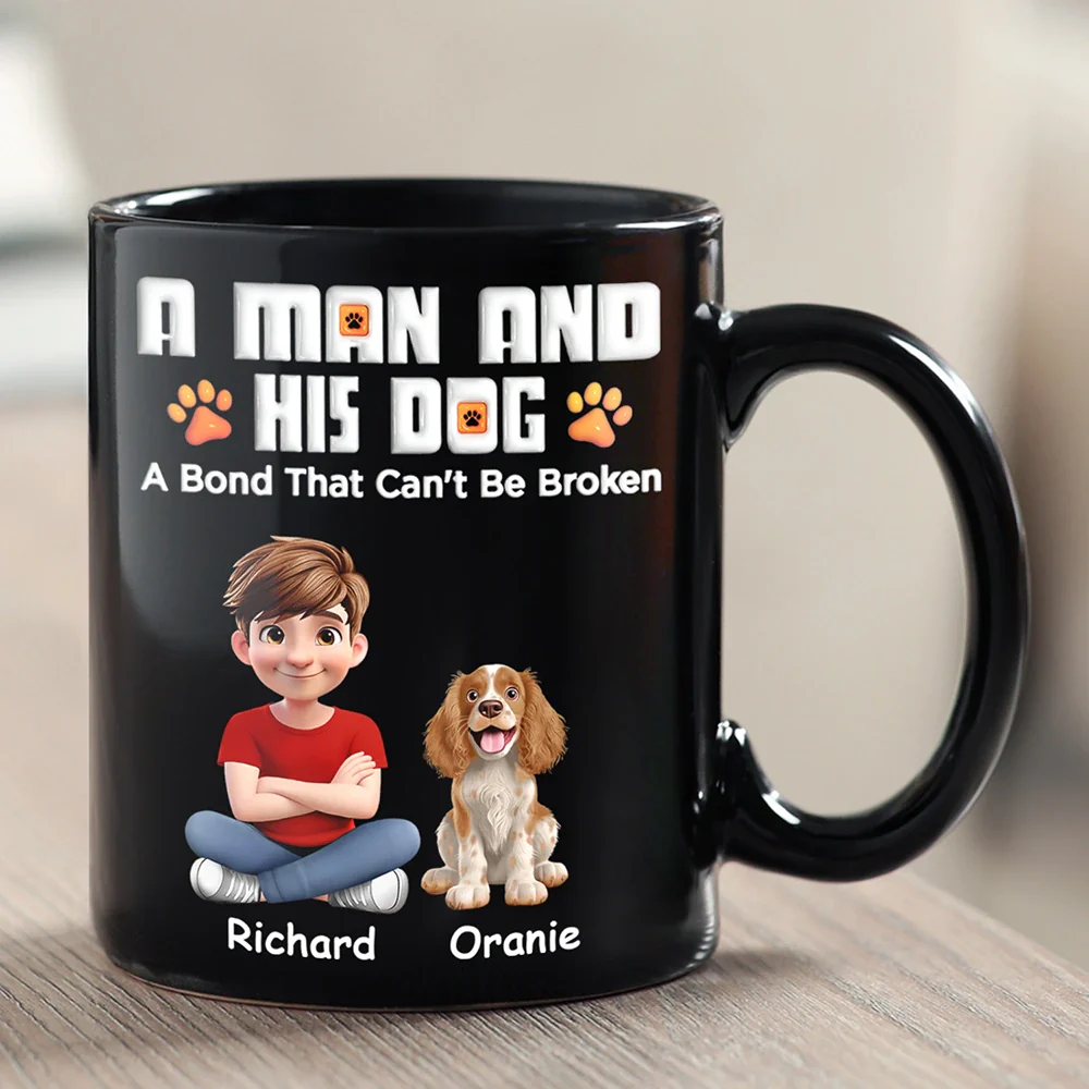 A Man And His Dog 3D Effect Christmas - Personalized Black Mug - Image 2