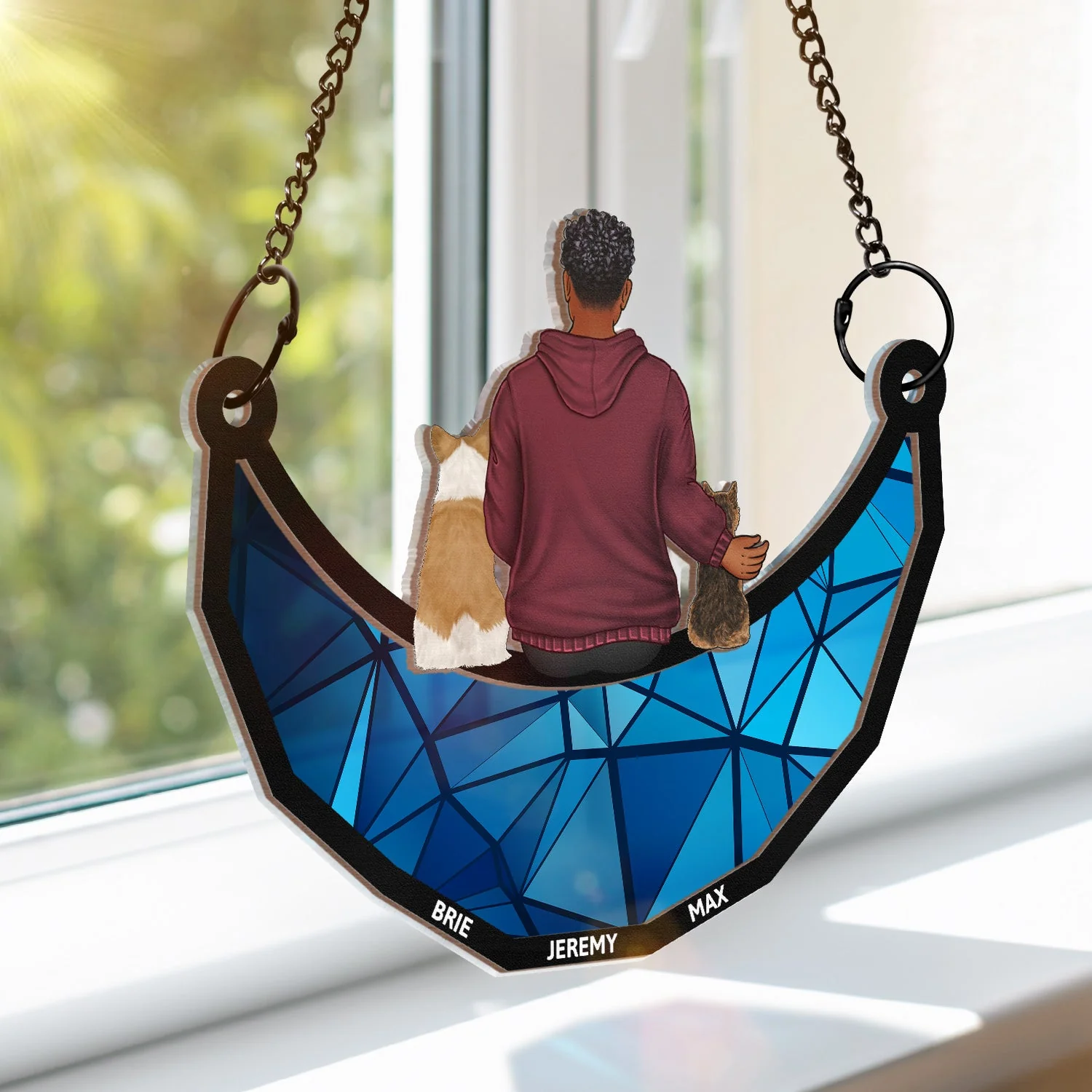 A Man And His Dog A Bond That Can't Be Broken - Personalized Window Hanging Suncatcher Ornament - Image 3
