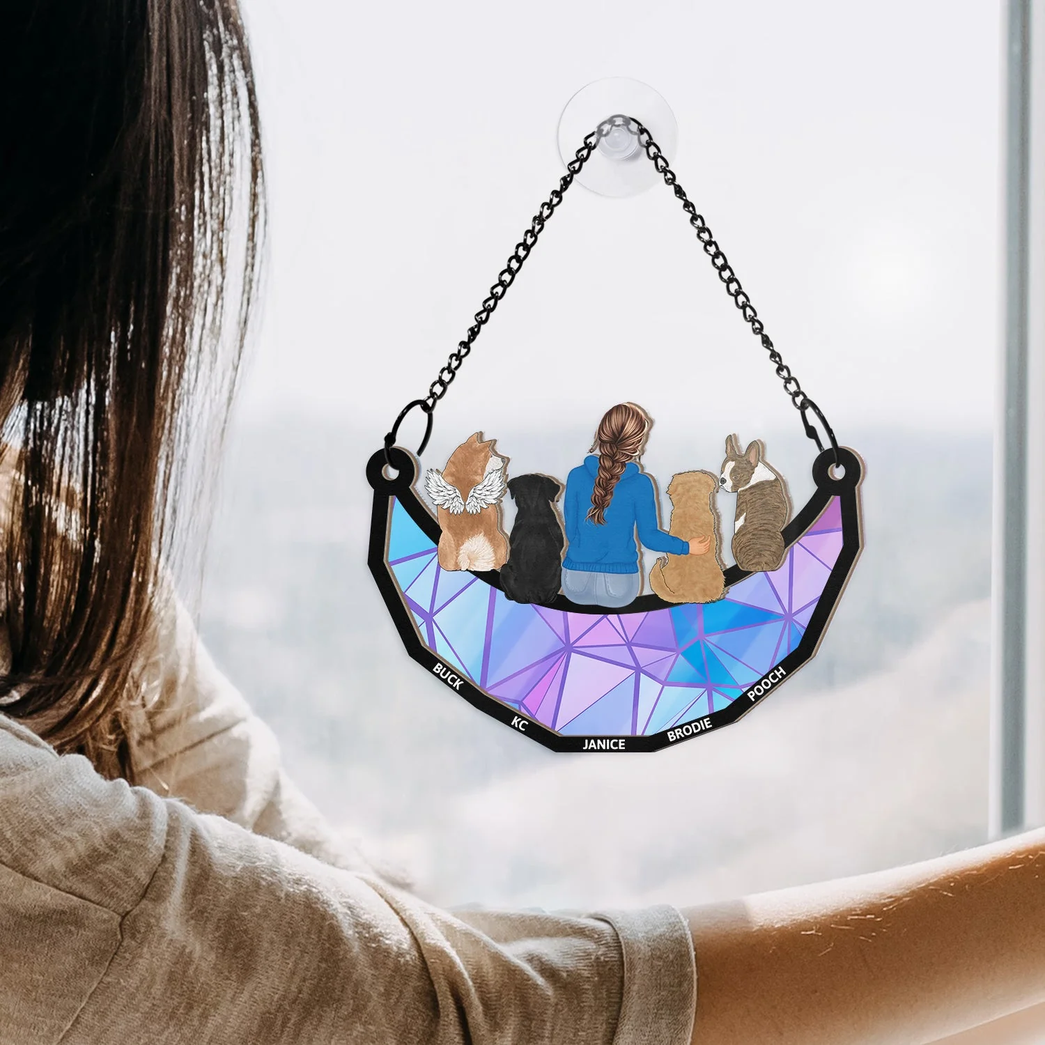 A Man And His Dog A Bond That Can't Be Broken - Personalized Window Hanging Suncatcher Ornament - Image 4