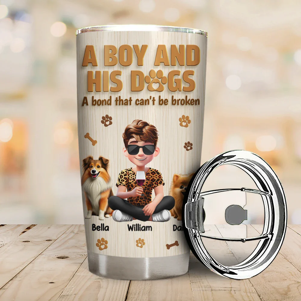 A Man And His Dog Wooden 3D Effect - Personalized Tumbler - Image 2