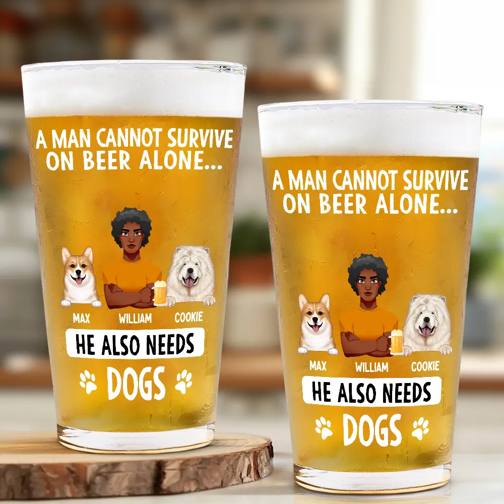 A Man Can't Survive On Beer - Personalized Beer Glass - Image 2