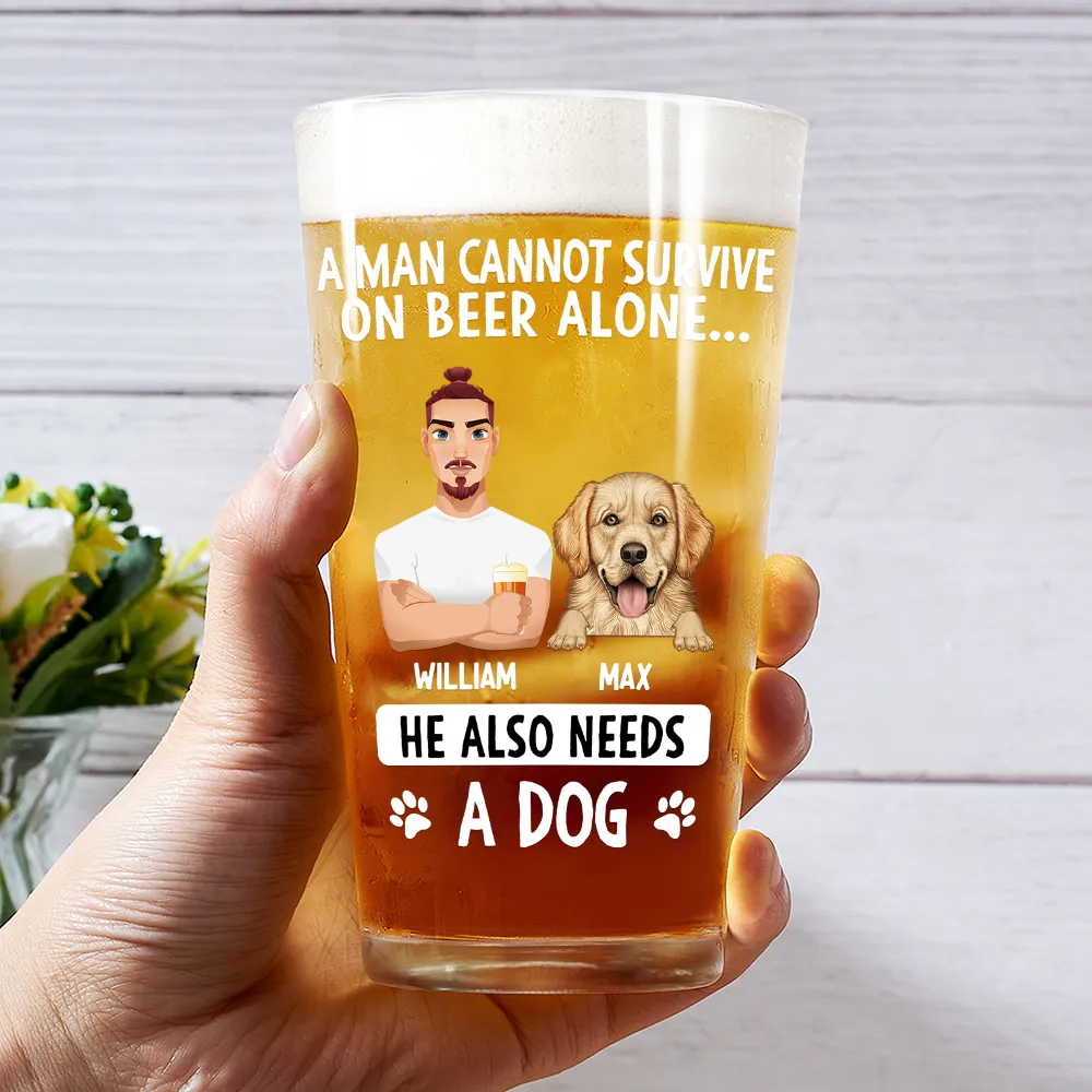 A Man Can't Survive On Beer - Personalized Beer Glass - Image 3