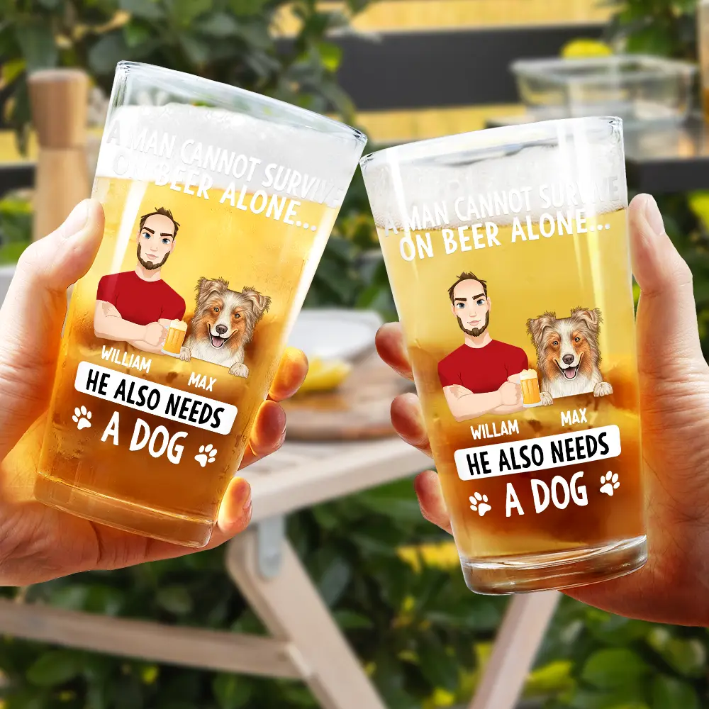 A Man Can't Survive On Beer - Personalized Beer Glass - Image 4