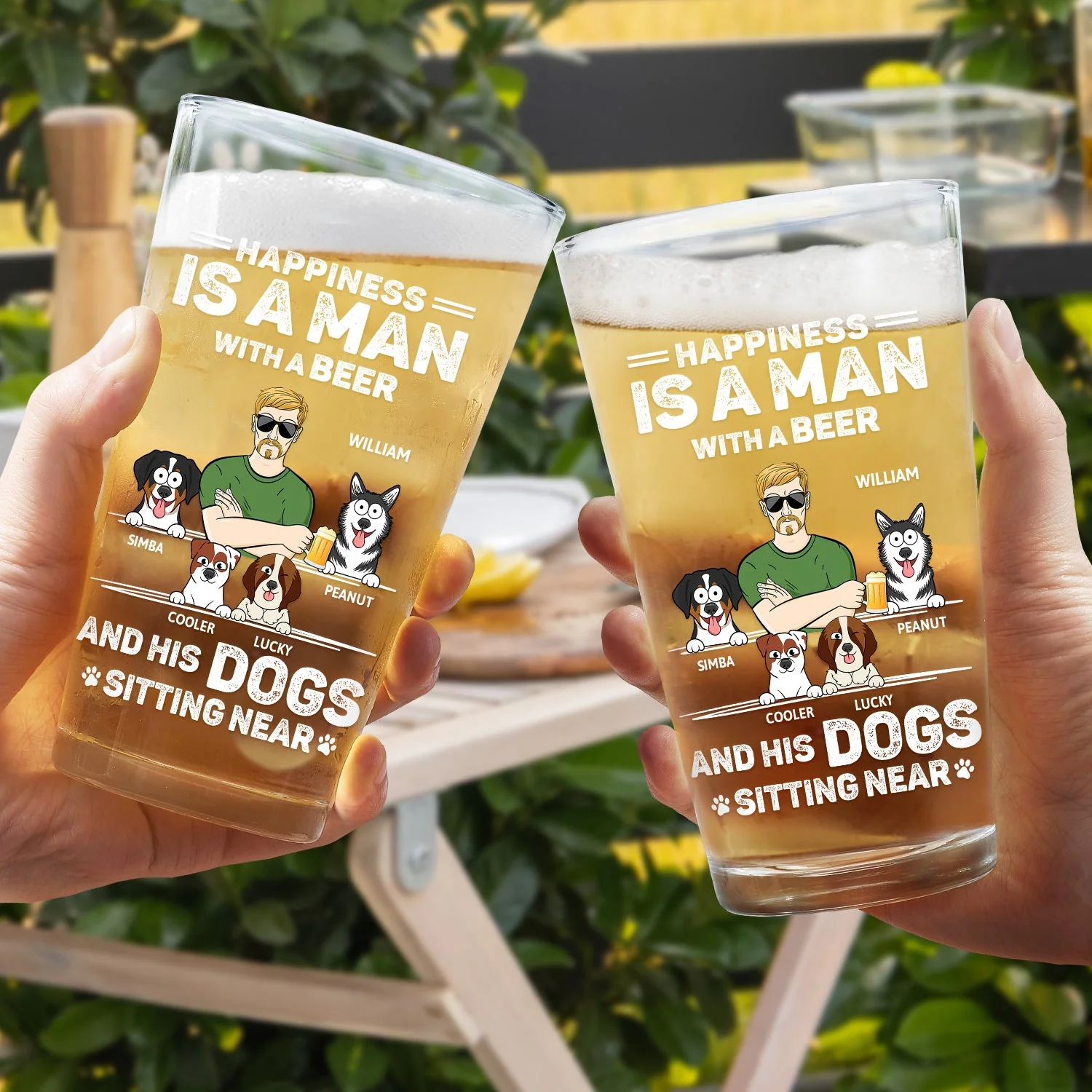 A Man With A Beer And His Dogs - Personalized Beer Glass - Image 4
