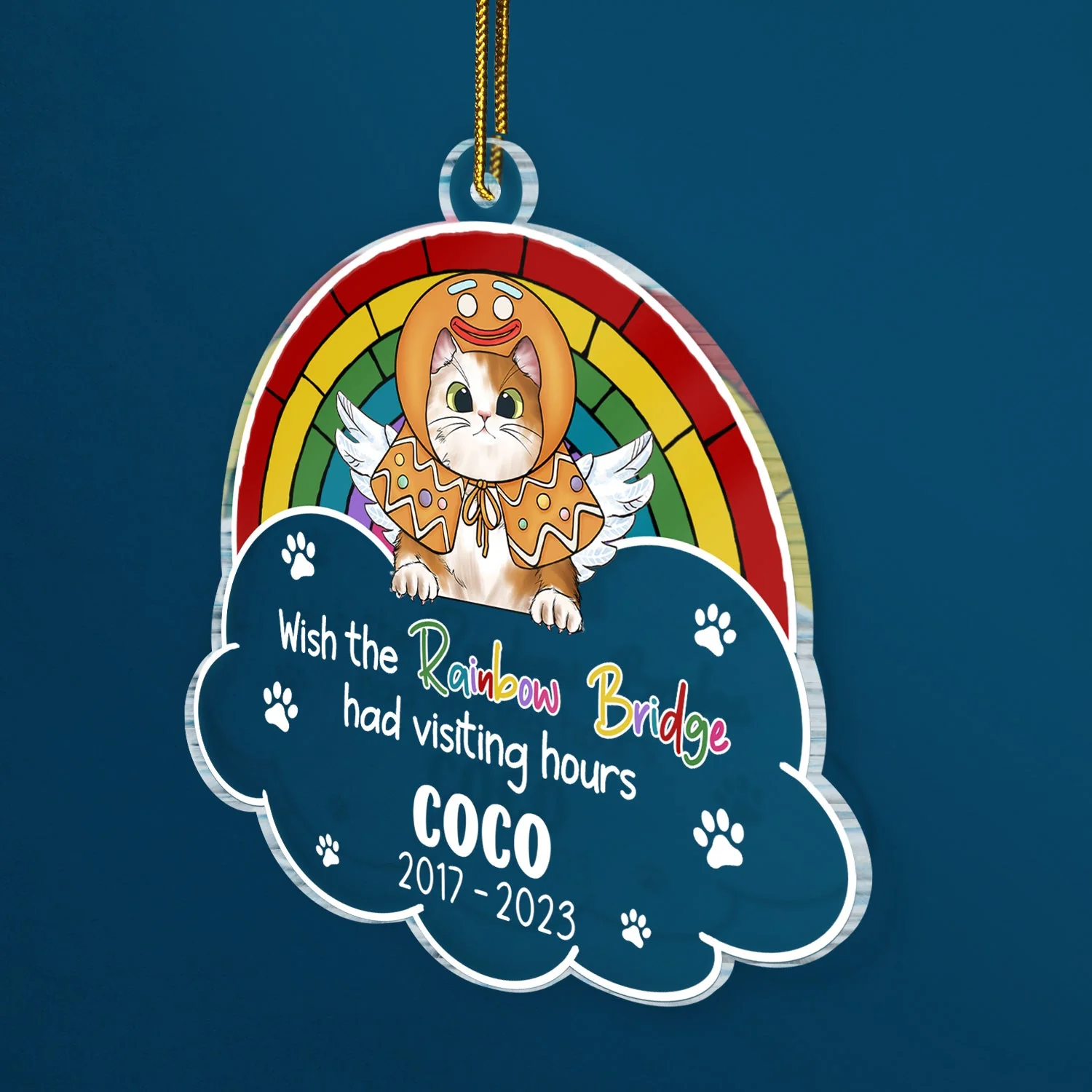 A Piece Of My Heart Is At The Rainbow Bridge Dog Cat - Pet Memorial Gift, Christmas Gift - Personalized Custom Shaped Acrylic Ornament - Image 2