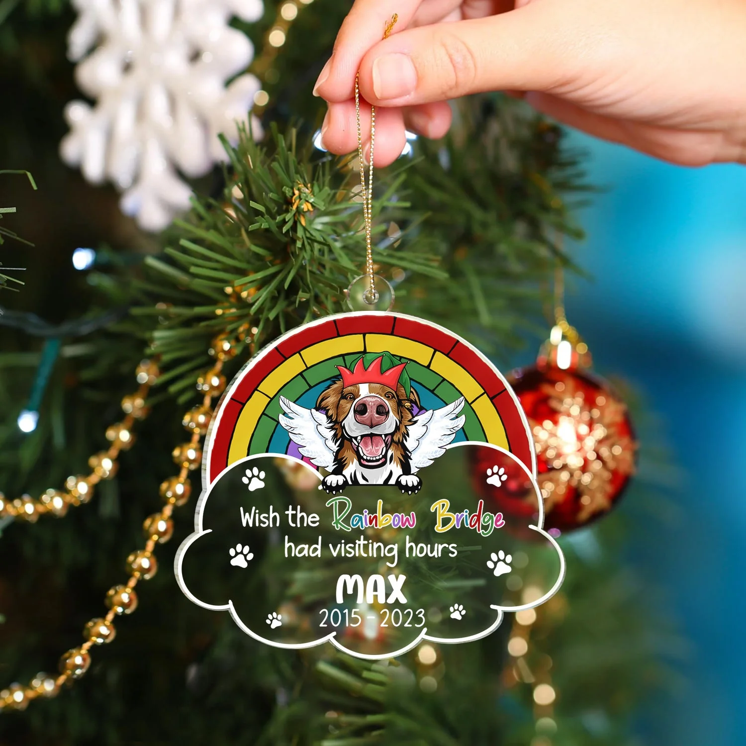 A Piece Of My Heart Is At The Rainbow Bridge Dog Cat - Pet Memorial Gift, Christmas Gift - Personalized Custom Shaped Acrylic Ornament - Image 4