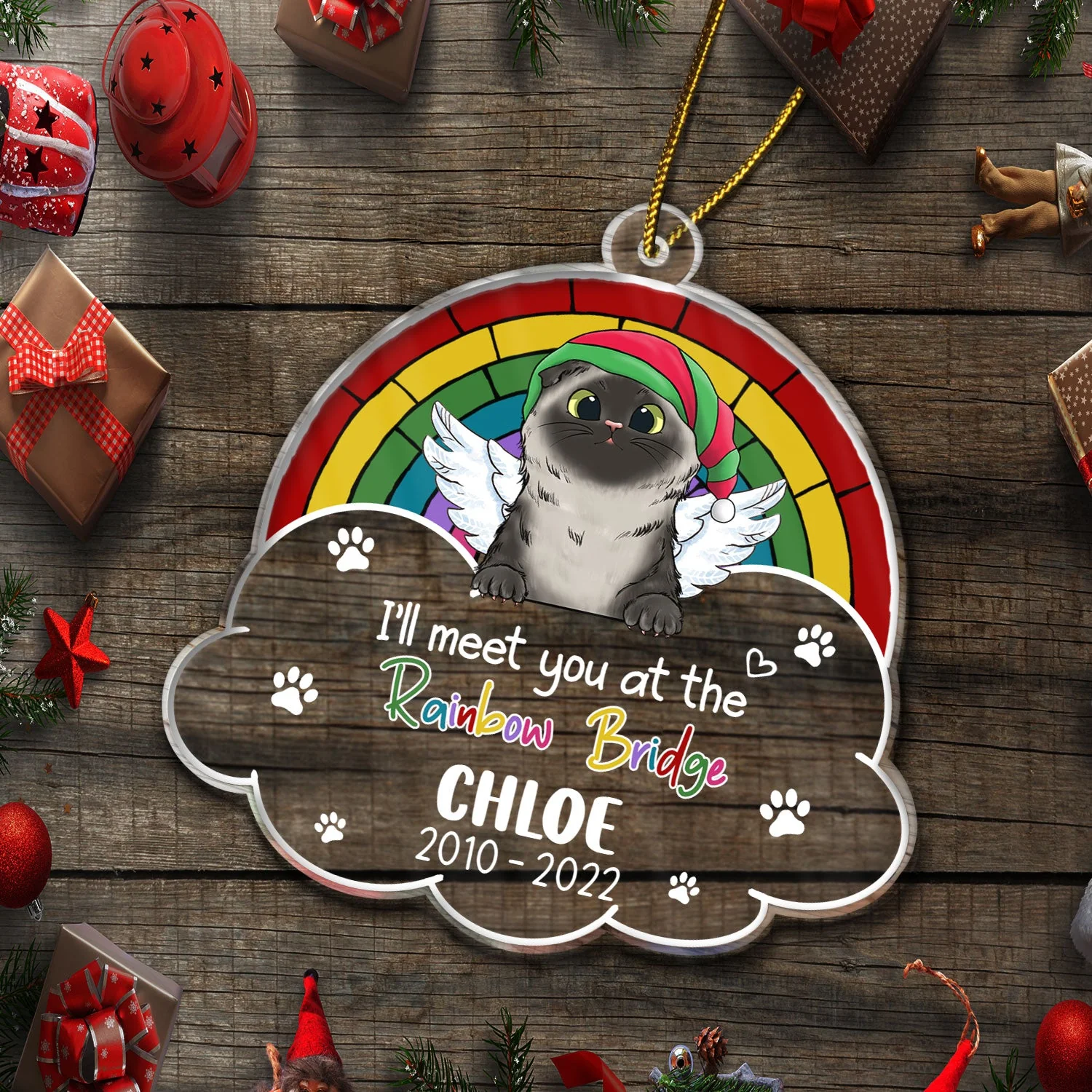 A Piece Of My Heart Is At The Rainbow Bridge Dog Cat - Pet Memorial Gift, Christmas Gift - Personalized Custom Shaped Acrylic Ornament - Image 5