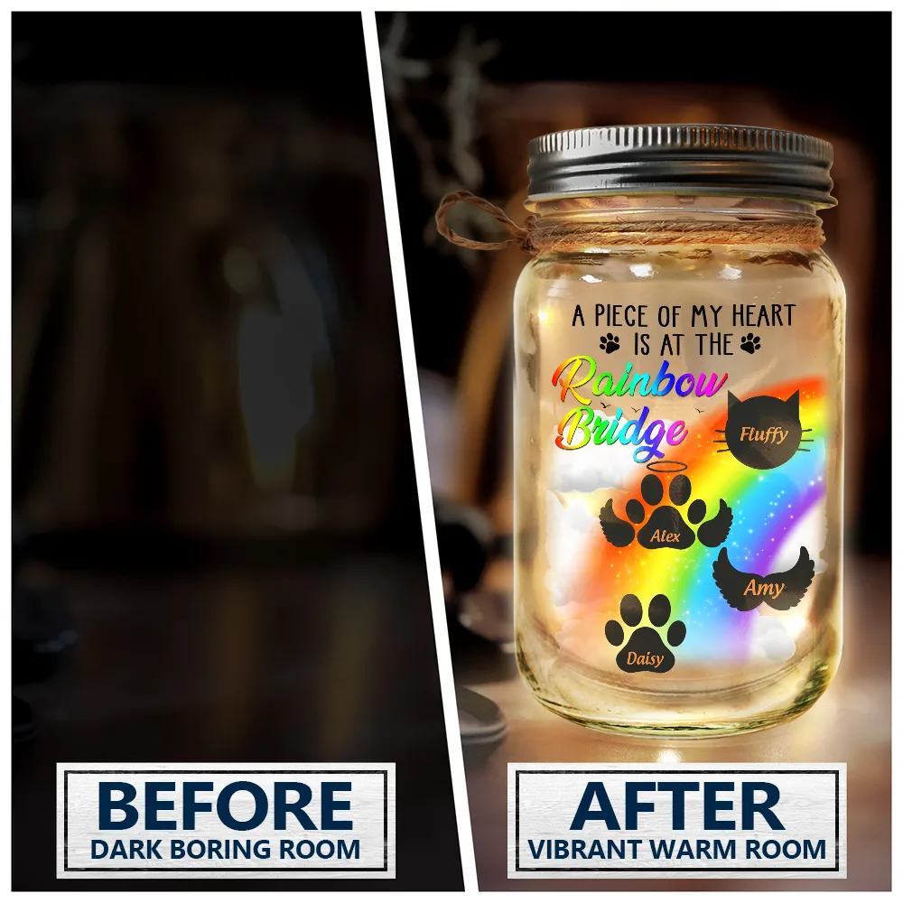 A Piece Of My Heart Is At The Rainbow Bridge - Personalized Mason Jar Light - Image 4
