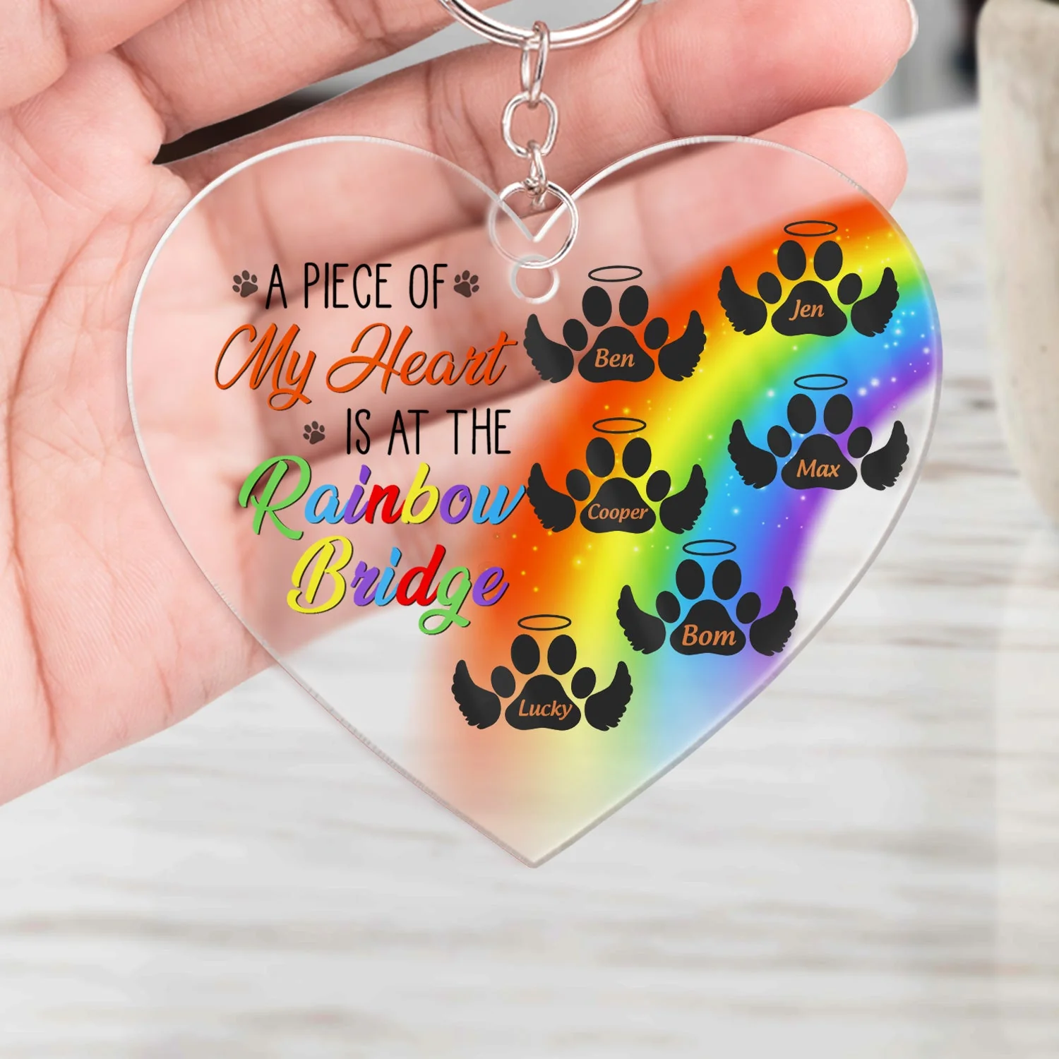 A Piece Of My Heart Is At The Rainbow Bridge - Pet Memorial Gift - Personalized Acrylic Keychain - Image 4