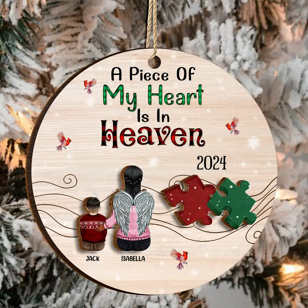 A Piece Of My Heart Is In Heaven - Personalized 2-Layered Wooden Ornament - Image 3