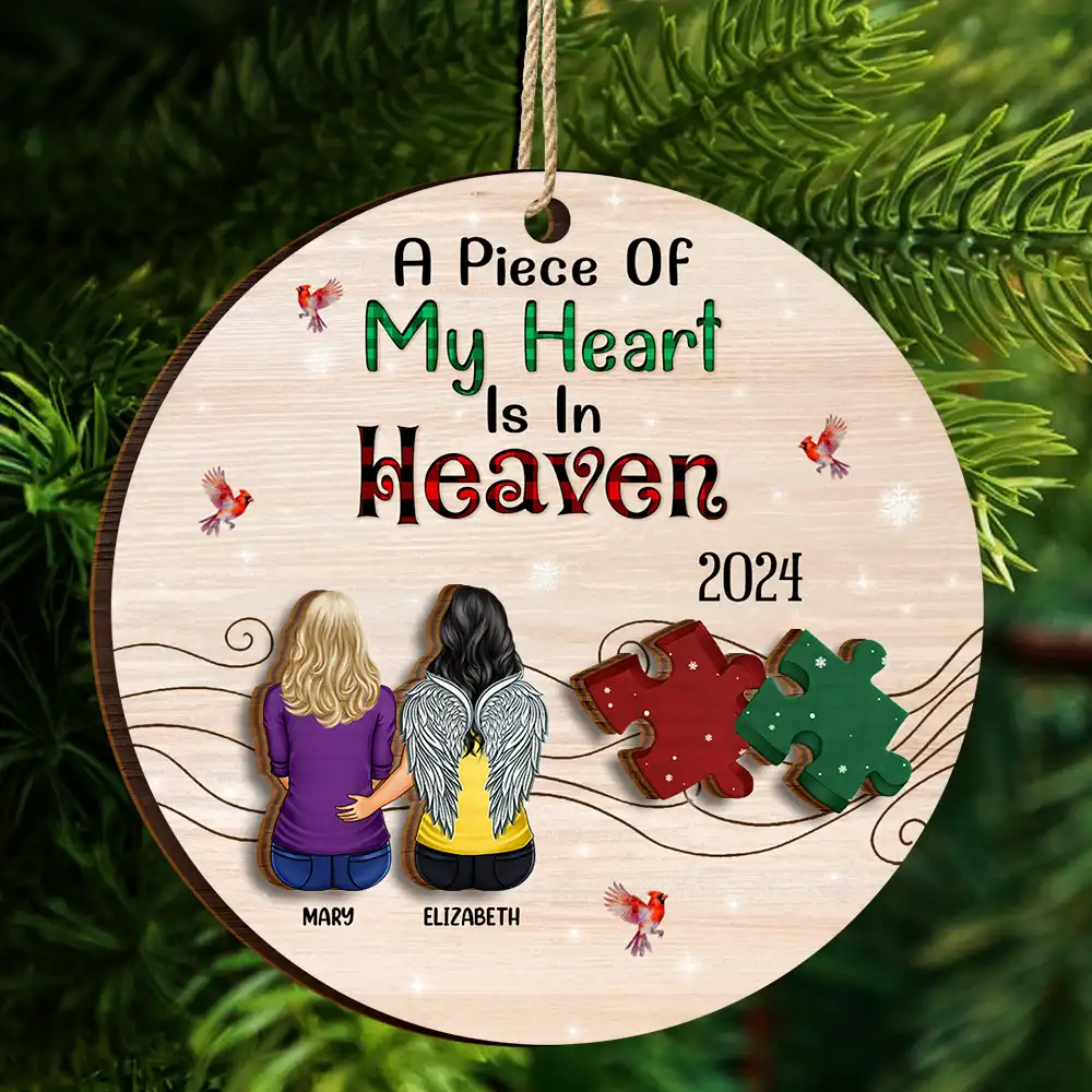 A Piece Of My Heart Is In Heaven - Personalized 2-Layered Wooden Ornament - Image 4