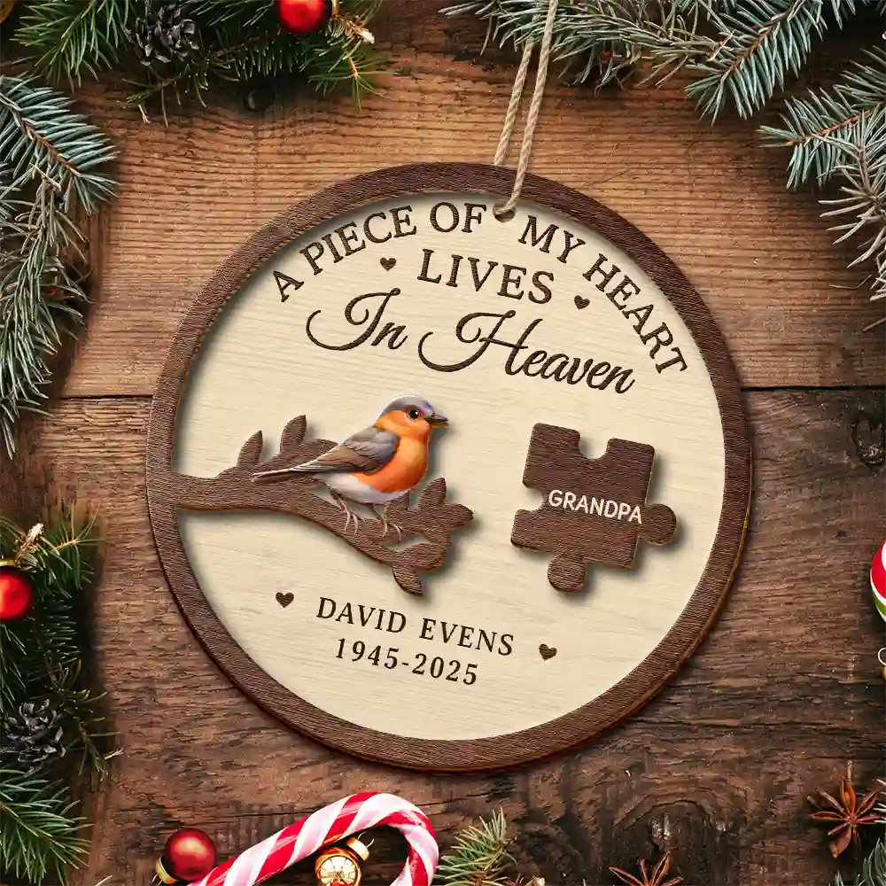 A Piece Of My Heart Lives In Heaven - Personalized 2-Layered Wooden Ornament - Image 4