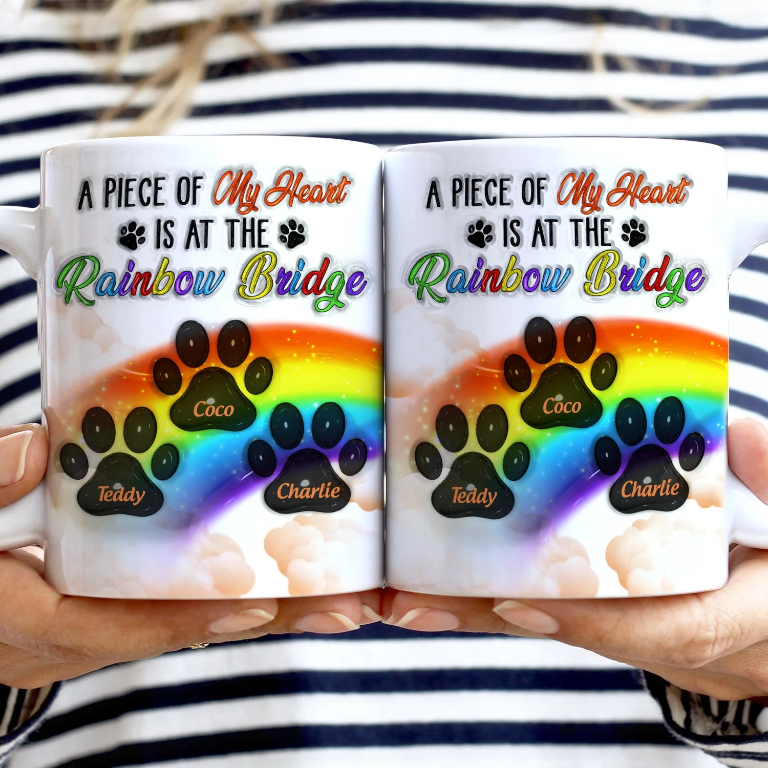 A Piece Of My Heart - Memorial Gift For Dog Lovers, Cat Lovers - 3D Inflated Effect Printed Mug, Personalized White Edge-to-Edge Mug - Image 2