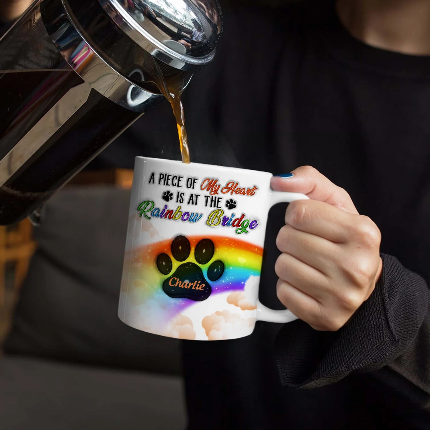 A Piece Of My Heart - Memorial Gift For Dog Lovers, Cat Lovers - 3D Inflated Effect Printed Mug, Personalized White Edge-to-Edge Mug - Image 4