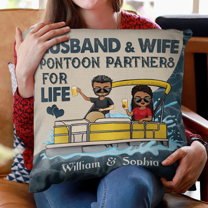 A Pontoon Captain And His Pontoon Queen Live Here - Couple Gift - Personalized Custom Pillow - Image 2