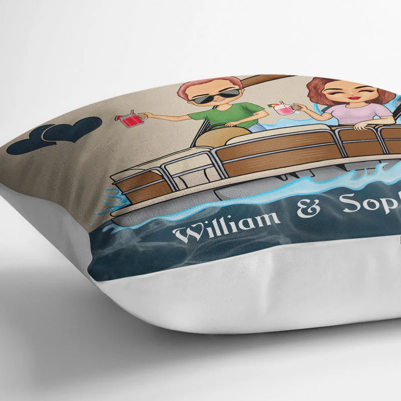 A Pontoon Captain And His Pontoon Queen Live Here - Couple Gift - Personalized Custom Pillow - Image 3