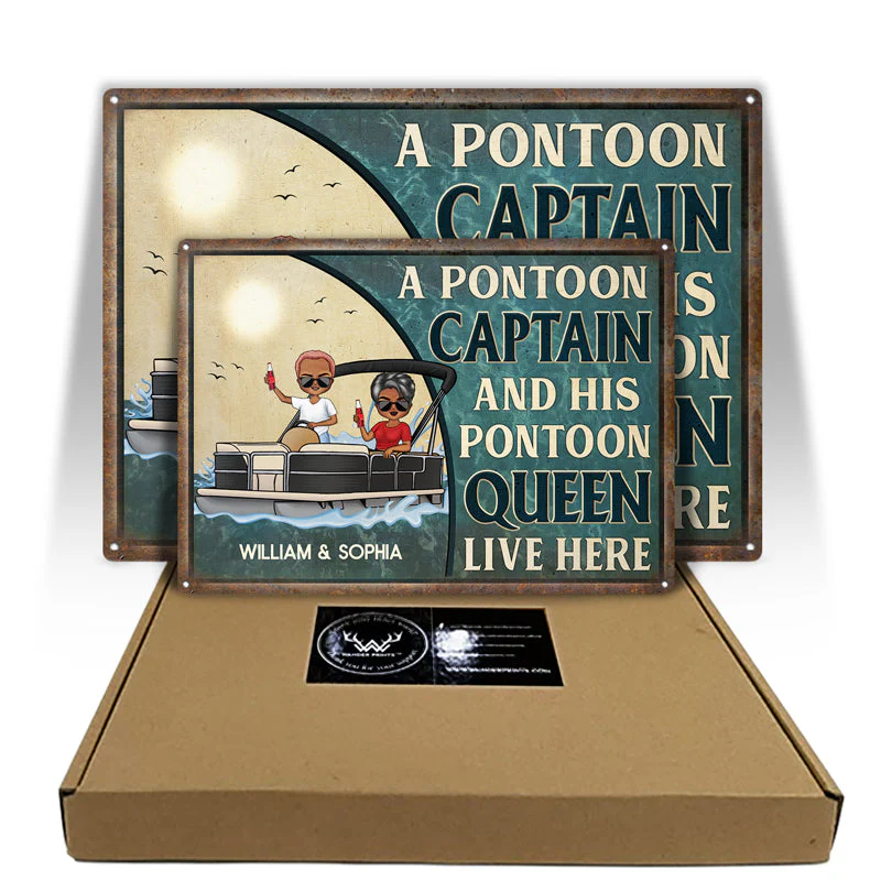 A Pontoon Captain And His Pontoon Queen Live Here Family - Couple Gift - Personalized Custom Classic Metal Signs - Image 5