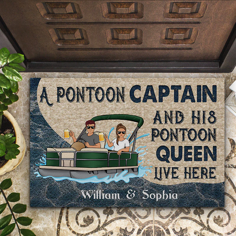 A Pontoon Captain And His Pontoon Queen Live Here Family - Couple Gift - Personalized Custom Doormat - Image 2