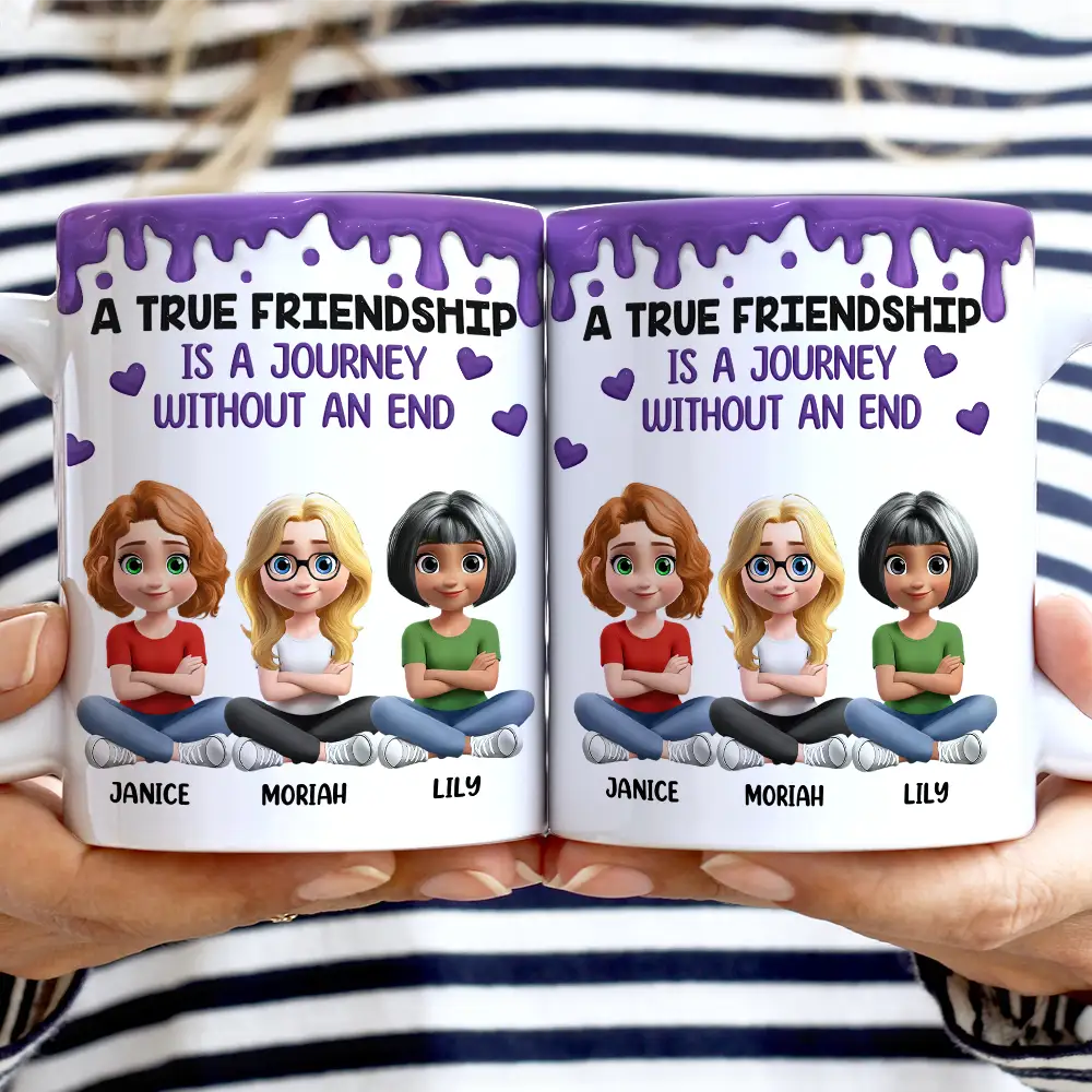 A True Friendship Is A Journey Without An End 3D Effect - Personalized White Edge-to-Edge Mug - Image 2