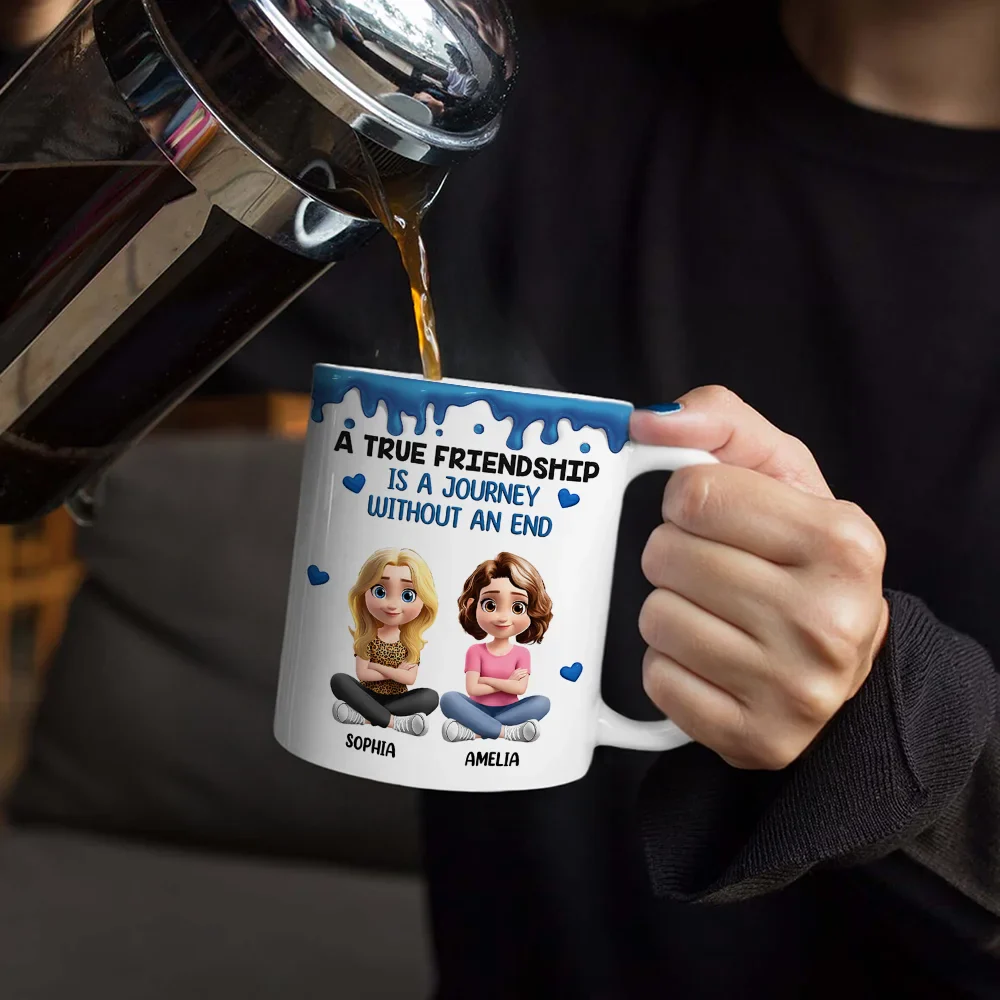 A True Friendship Is A Journey Without An End 3D Effect - Personalized White Edge-to-Edge Mug - Image 4