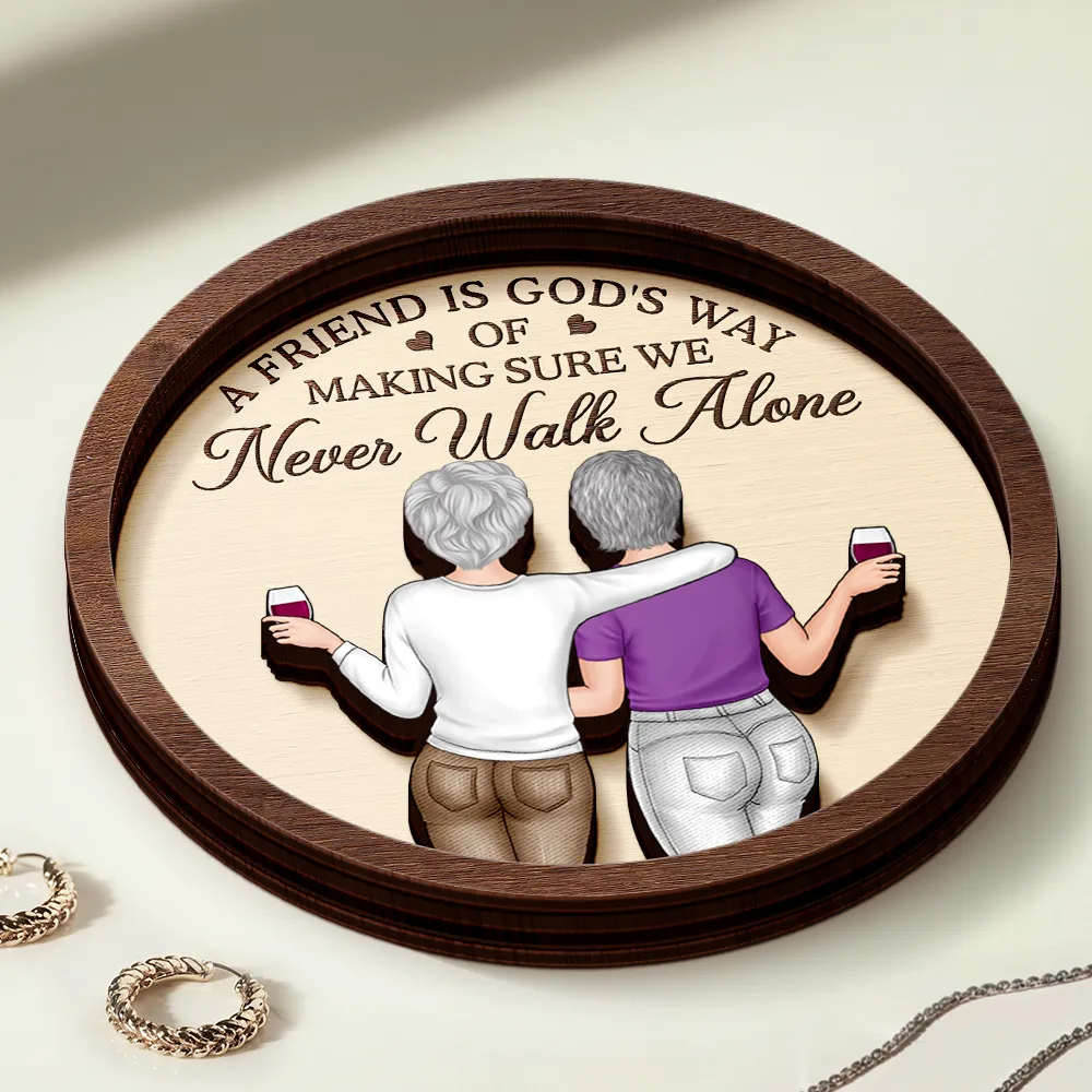 A True Friendship Is A Journey Without An End Bestie - Personalized 2-Layered Wooden Ring Dish - Image 3