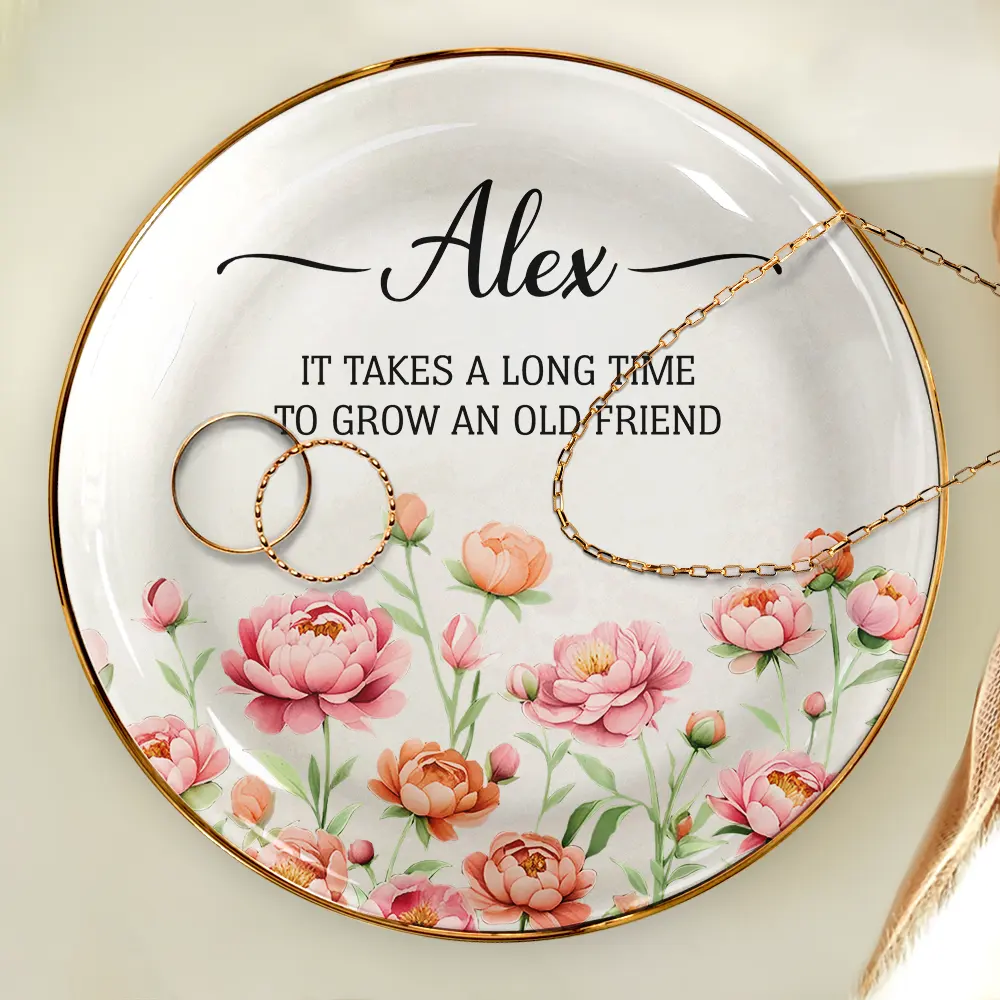A True Friendship Is A Journey Without An End Birth Flower Watercolor - Personalized Ring Dish - Image 4