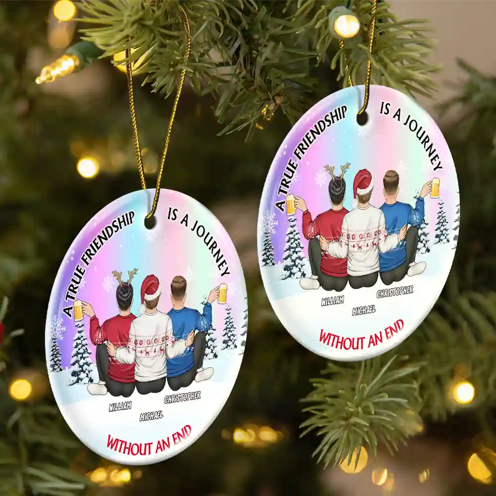 A True Friendship Is A Journey Without An End - Personalized Circle Ceramic Ornament - Image 2