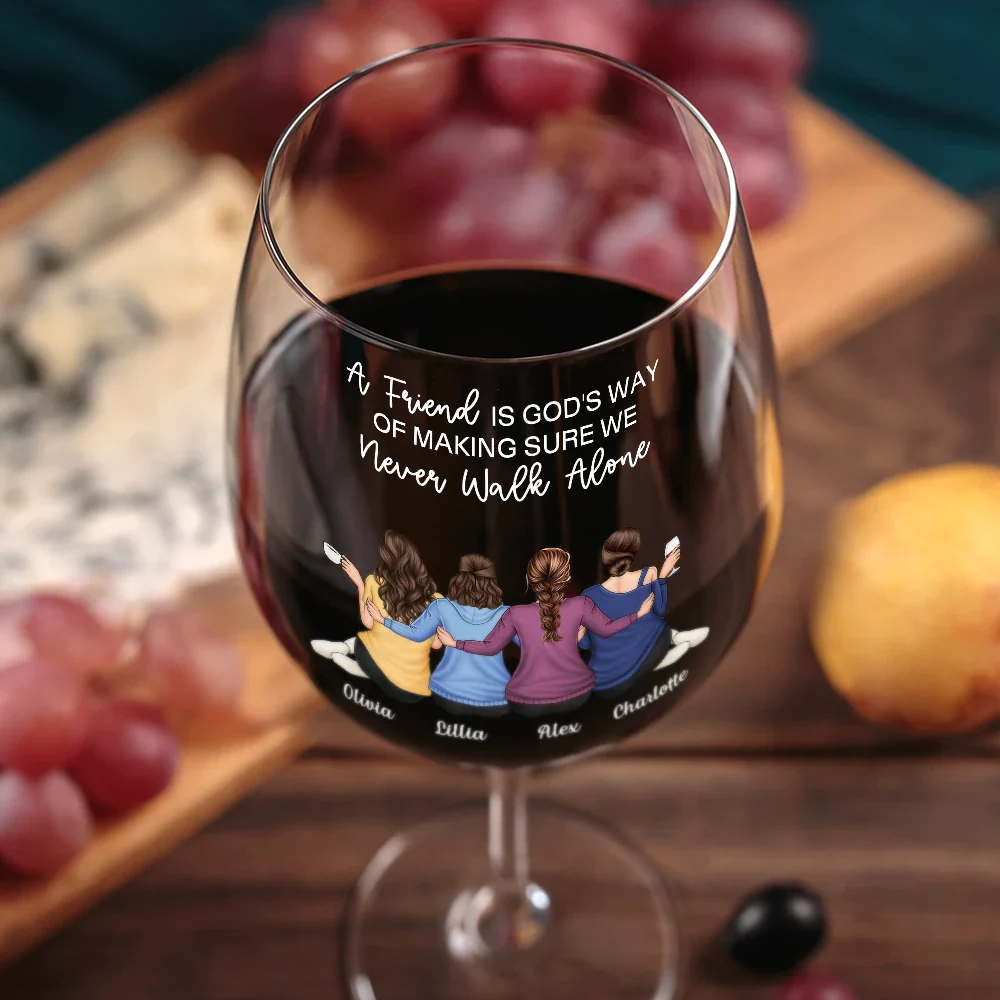 A True Friendship Is A Journey Without An End - Personalized Wine Glass - Image 3
