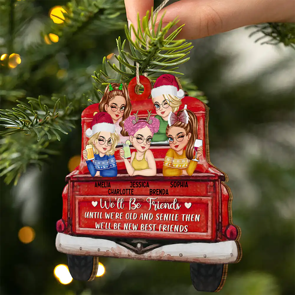 A True Friendship Is A Journey Without An End Red Truck - Personalized Custom Shaped Wooden Ornament - Image 2