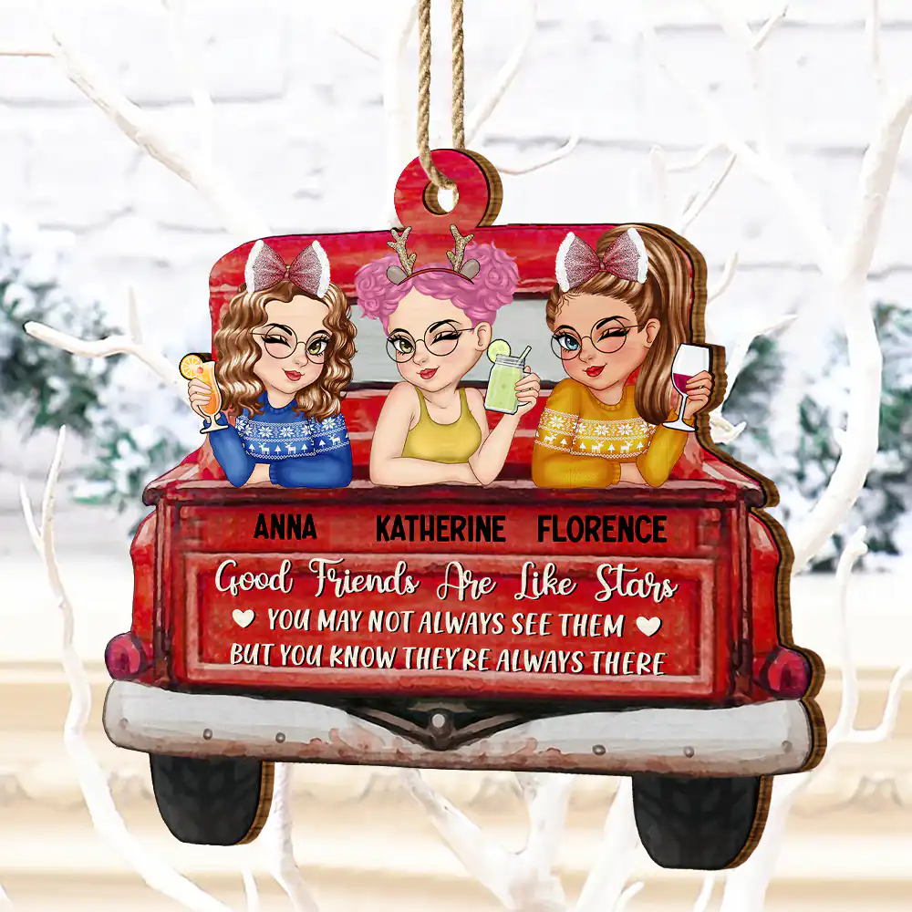 A True Friendship Is A Journey Without An End Red Truck - Personalized Custom Shaped Wooden Ornament - Image 4