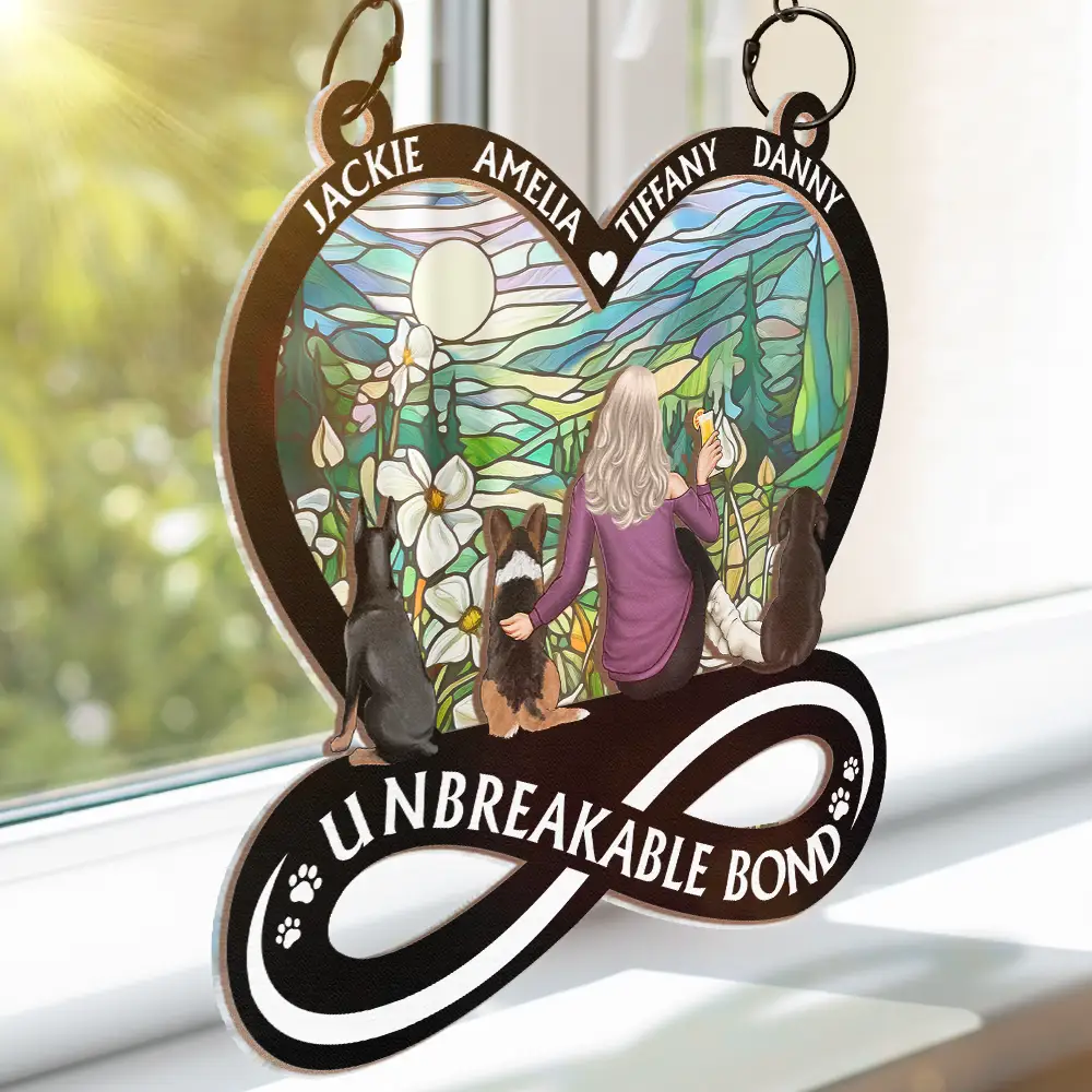 A Woman And Her Dog Unbreakable Bond - Personalized Window Hanging Suncatcher Ornament - Image 3
