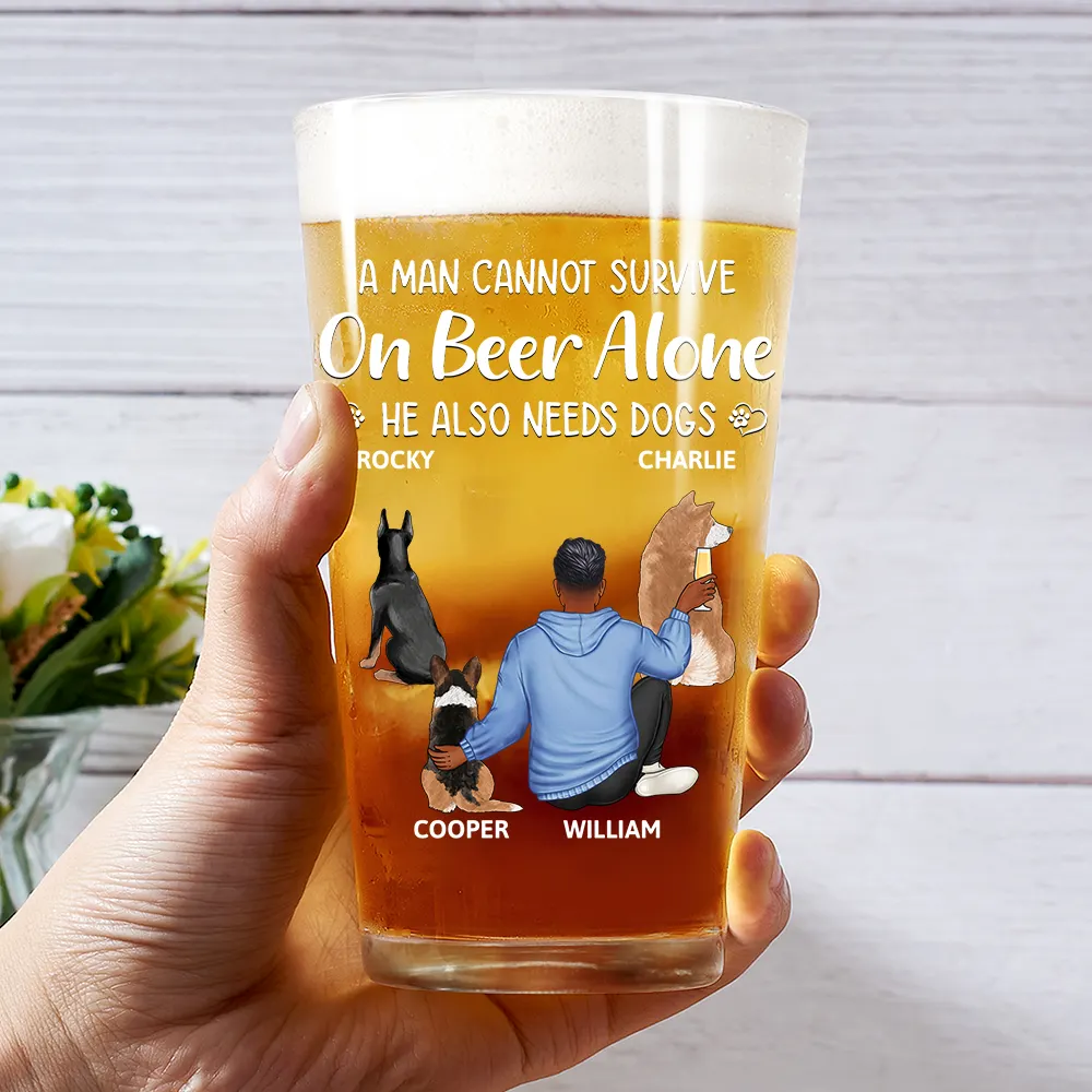 A Woman Cannot Survive On Beer Alone Dog Mom Dog Dad - Personalized Beer Glass - Image 3