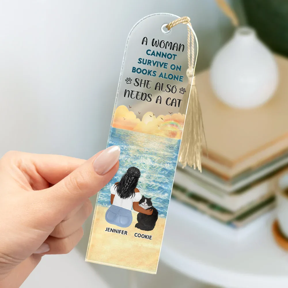 A Woman Cannot Survive On Books Alone She Also Needs A Dog - Personalized Acrylic Bookmark - Image 3