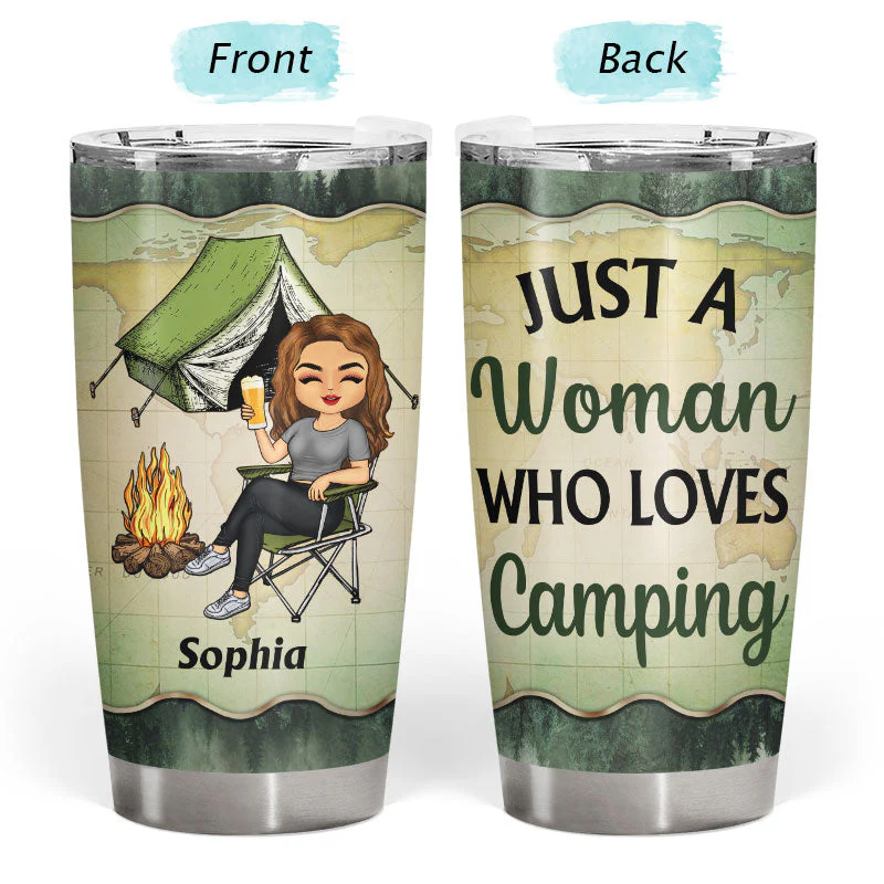 A Woman Who Loves Camping - Camping Gift - Personalized Custom Tumbler - Image 3
