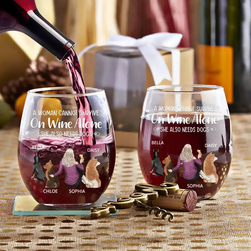 A Woman, Wine & Her Dog - Personalized Stemless Wine Glass - Image 3