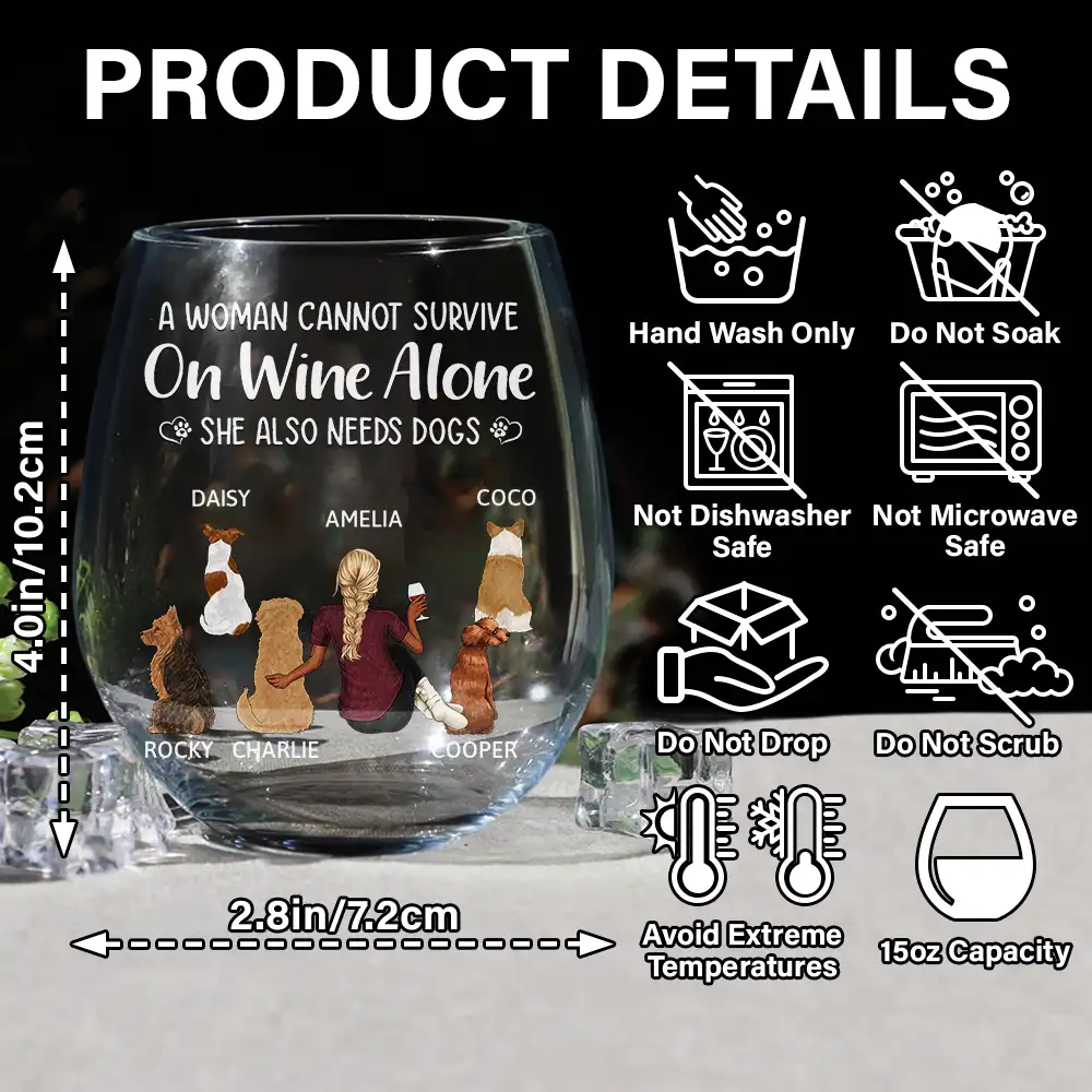 A Woman, Wine & Her Dog - Personalized Stemless Wine Glass - Image 5