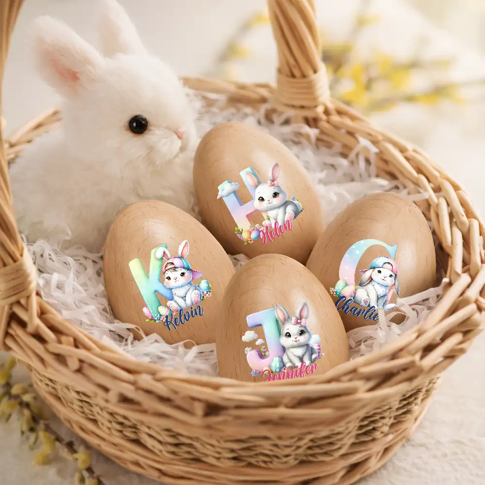 Adorable Bunny Alphabet Letters - Personalized Musical Wooden Easter Egg Shaker - Image 2
