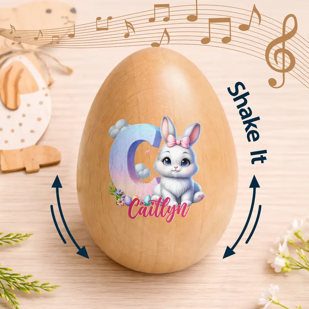 Adorable Bunny Alphabet Letters - Personalized Musical Wooden Easter Egg Shaker - Image 4