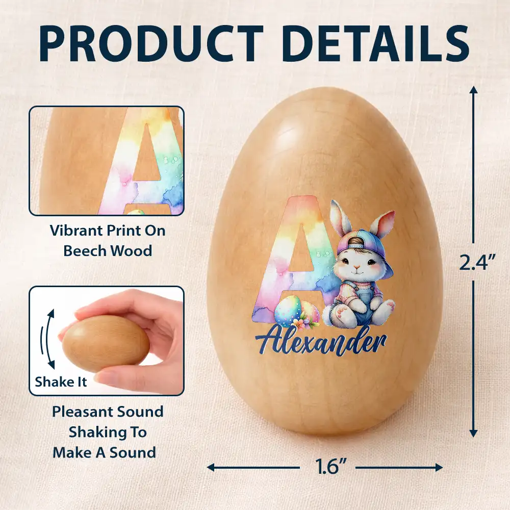 Adorable Bunny Alphabet Letters - Personalized Musical Wooden Easter Egg Shaker - Image 5