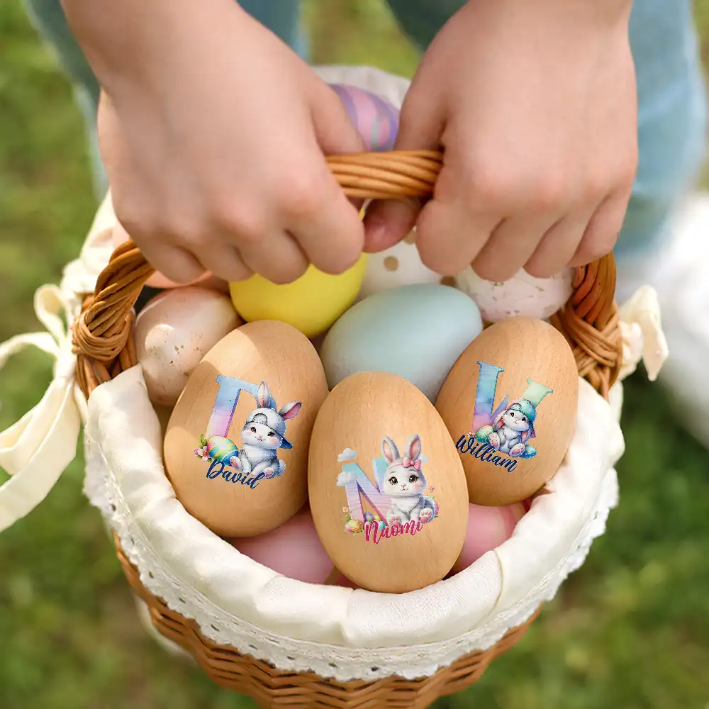 Adorable Bunny Alphabet Letters - Personalized Musical Wooden Easter Egg Shaker - Image 6